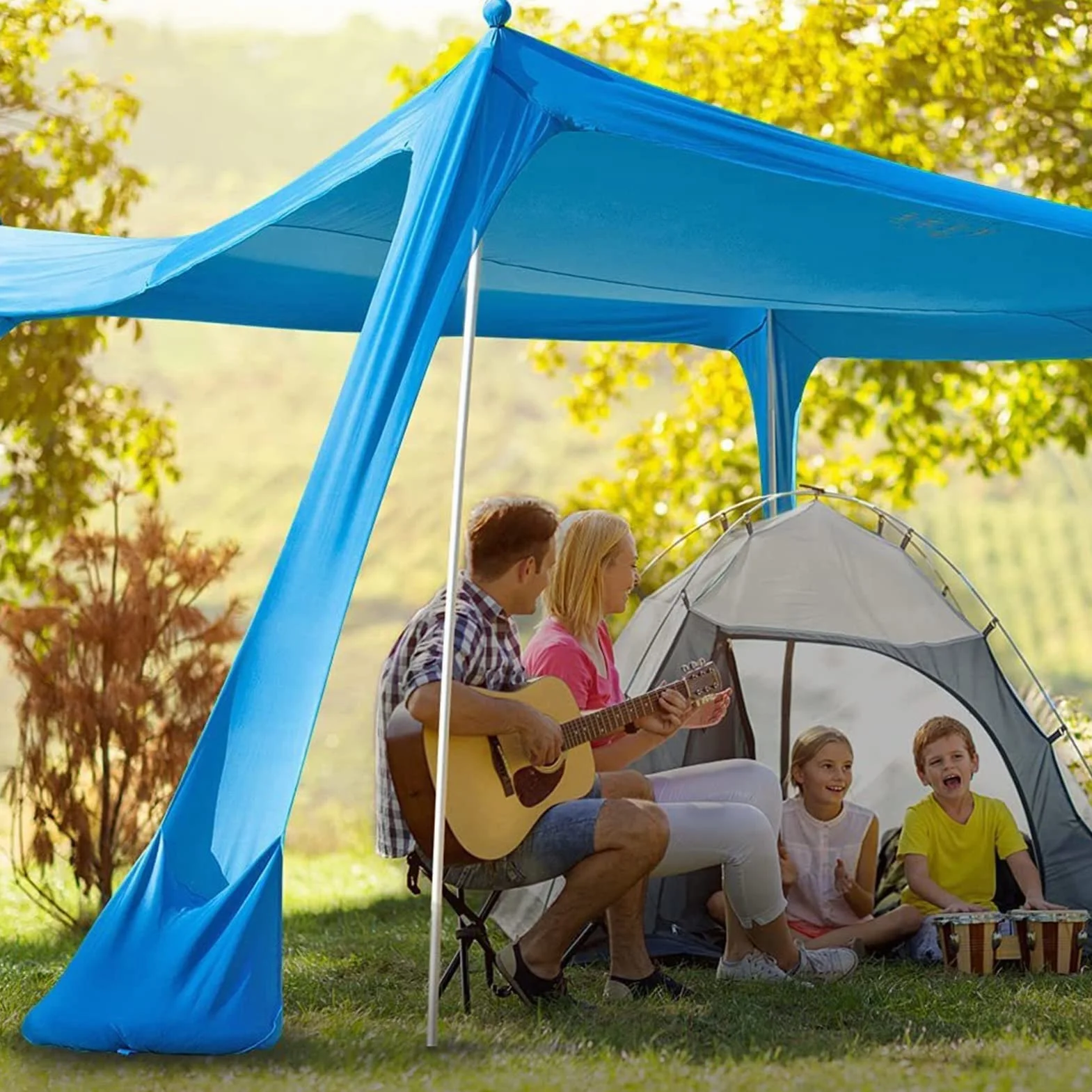 Tenda Parasole Portatile per Mare, Spiaggia, Protezione UPF50+, con Ancore di Sabbia, Pali in Alluminio e Borsa da Trasporto, Ombra all’Aperto in Campeggio, Pesca, Picnic