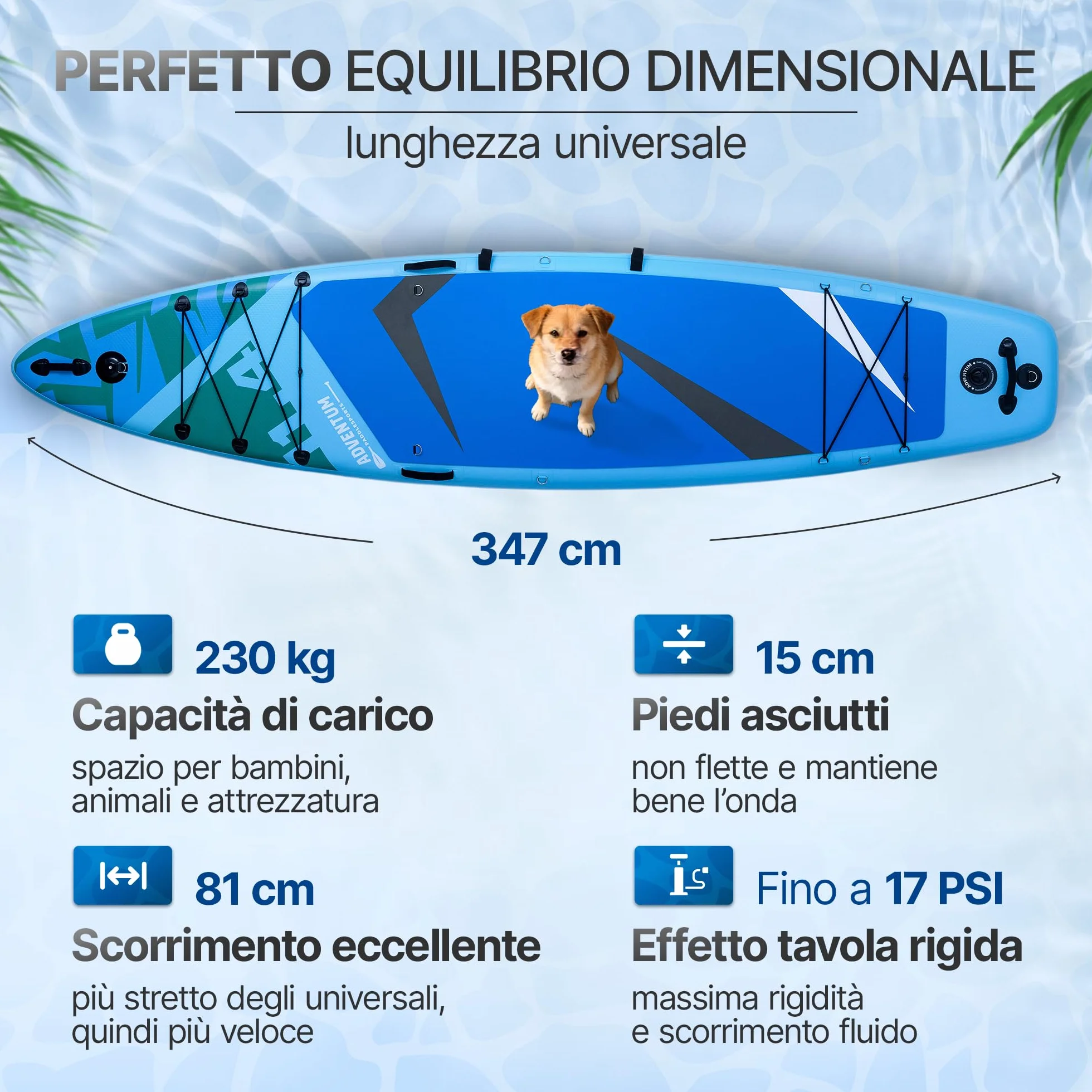 Tavola da SUP Gonfiabile Allround 329-384 cm – Portata Fino a 230-270 kg, Ultra Stabile e Manovrabile – Supporto Action Camera – Ideale per Tutti, Famiglie, Amici, Cane, Relax, Yoga e Touring