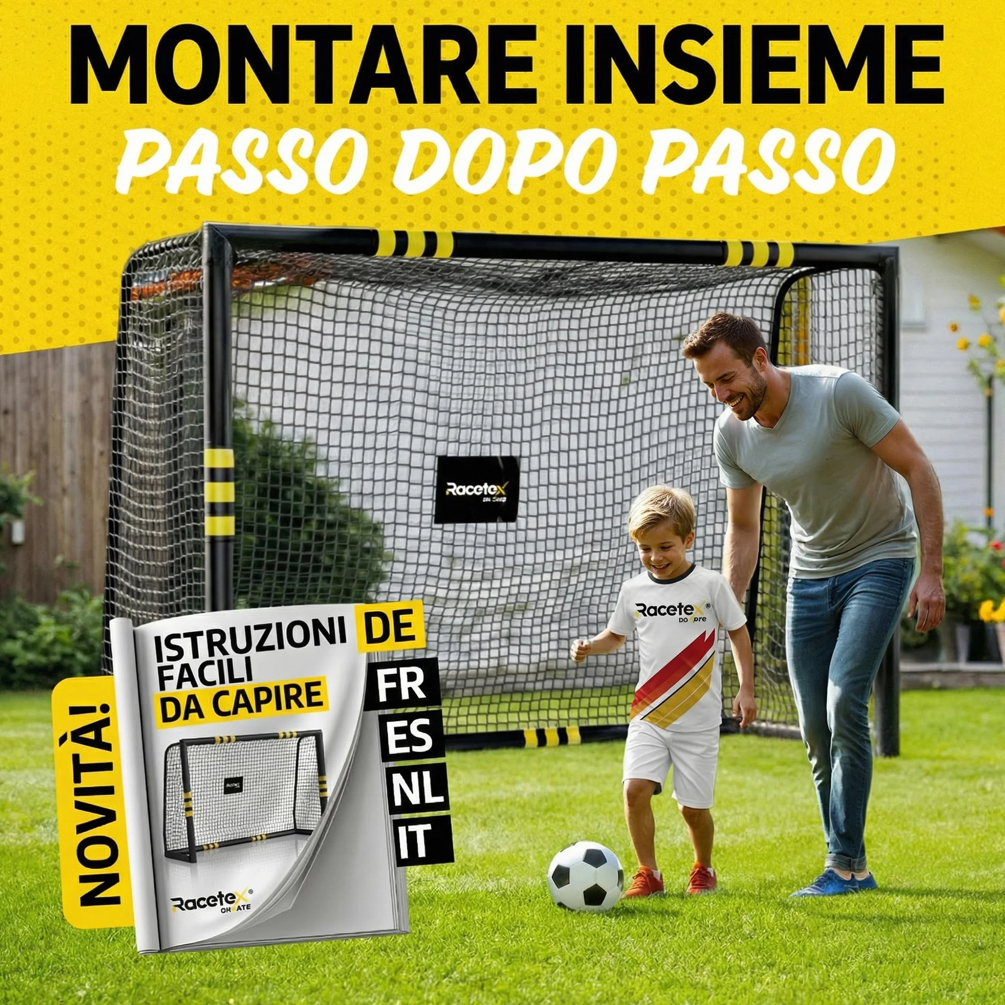 Racetex Porta Calcio Professionale con Imbottitura per Bambini e Adulti - Grandi Porte da Calcio con Picchetti