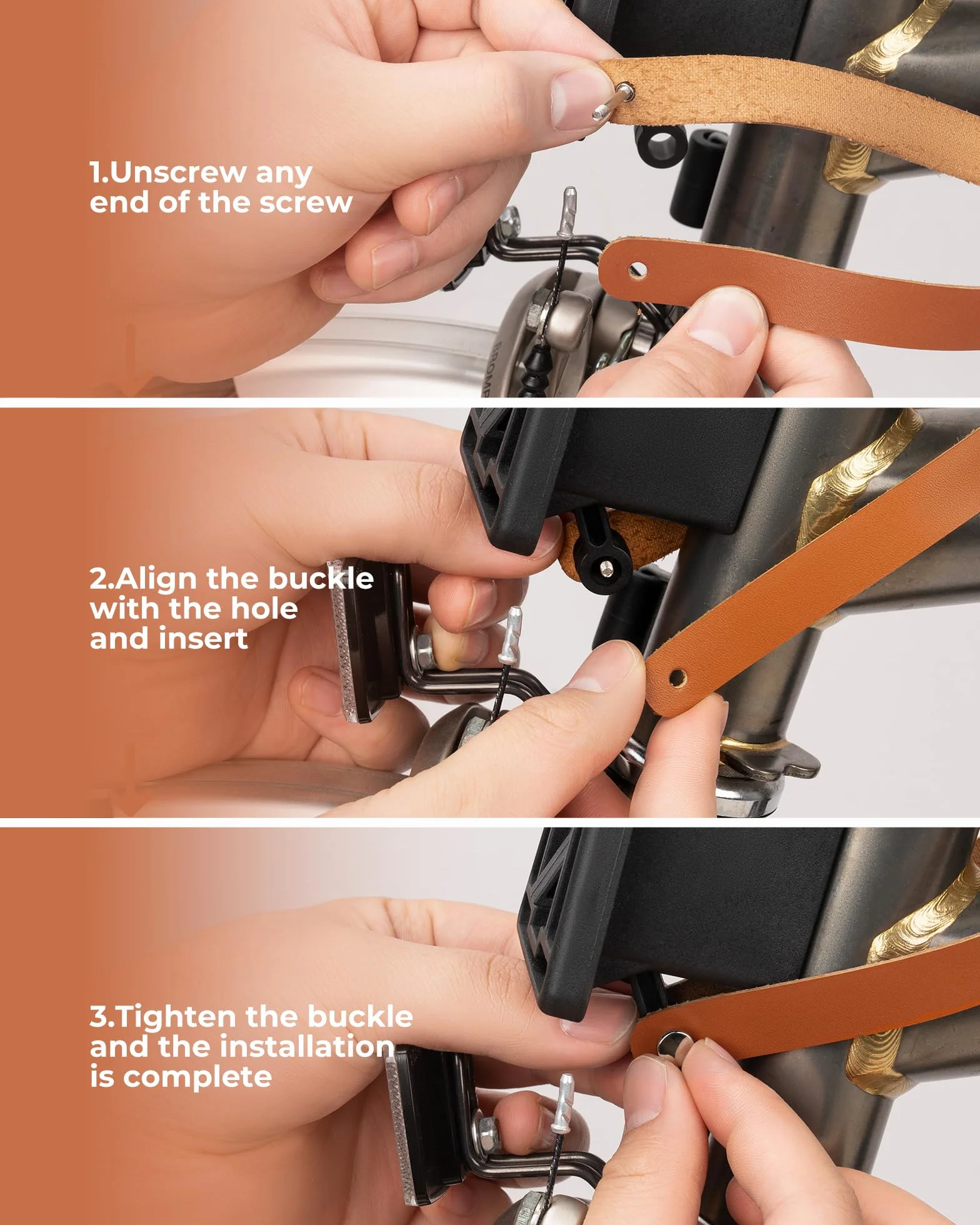 ROCKBROS Cintura in Pelle Sgancio Rapido per Borsa Brompton, Rame antico/Marrone