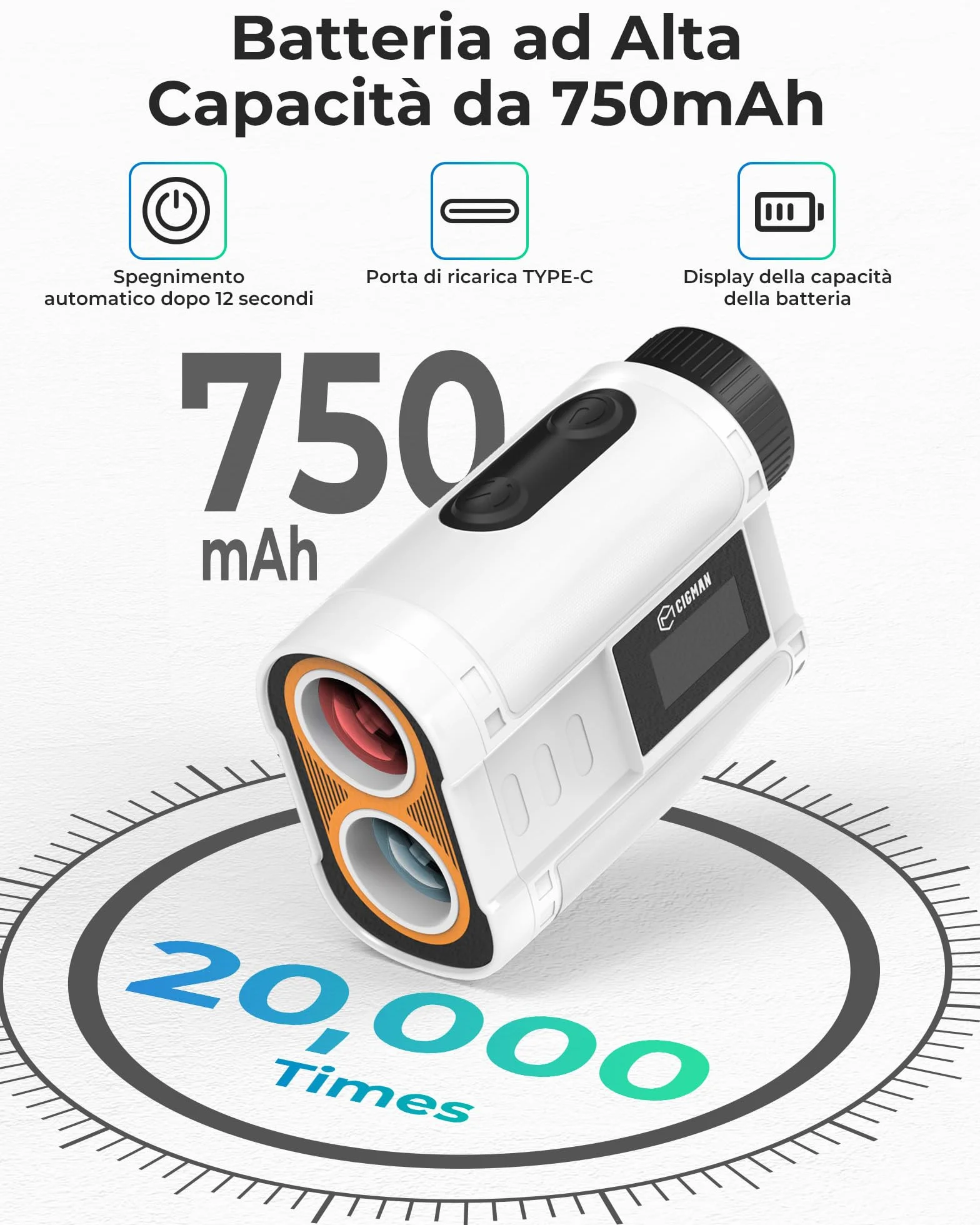 CIGMAN Telemetro Golf/Caccia Da 1200M con Display LCD Telemetri da Golf, con Pendenza,Ricaricabile via USB,Bloccaggio Degli Alberi Bandiera, Funzione magnetica inclusa, Accessori da golf