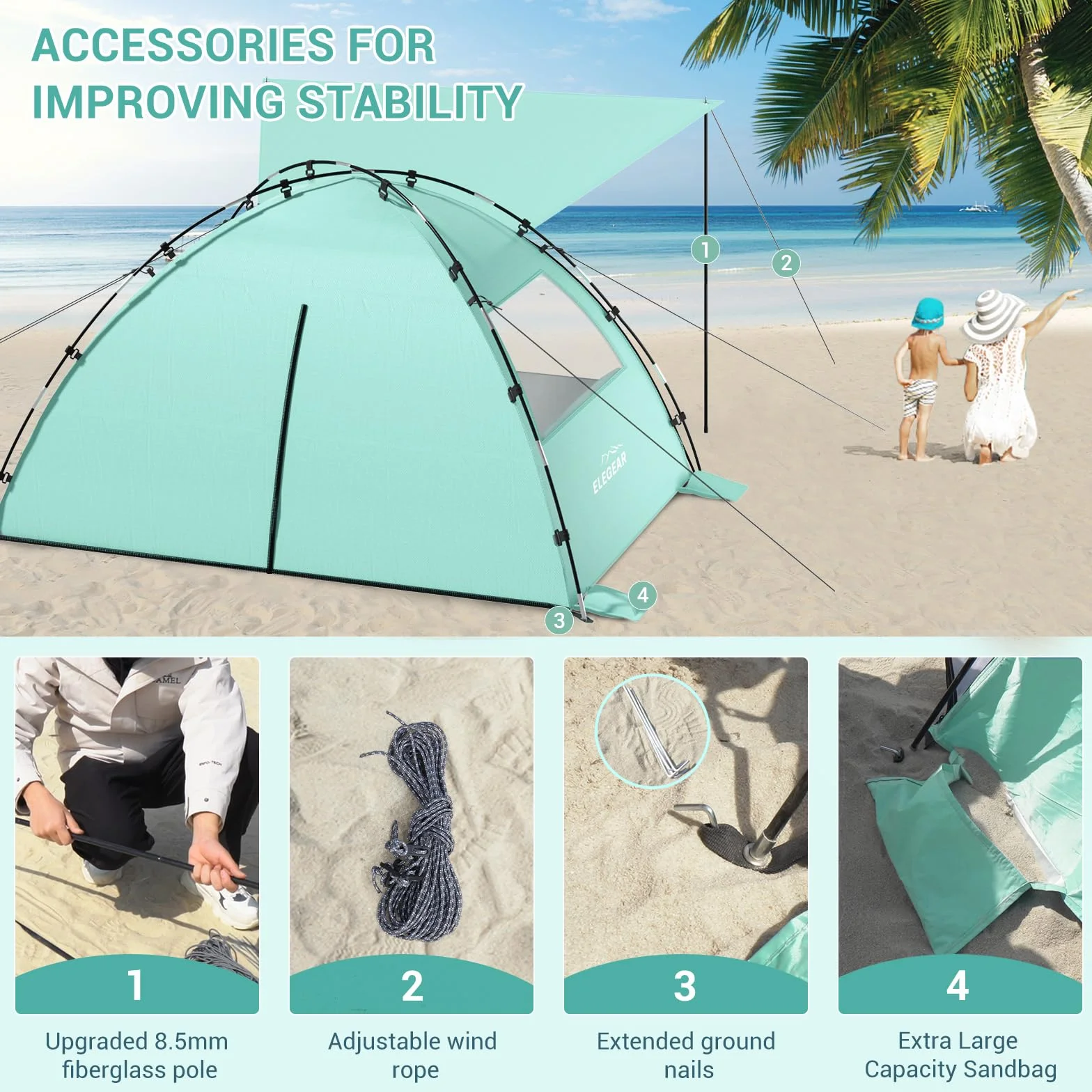 Elegear Tenda da Spiaggia Completamente Chiusa per 4-7 Persone con Protezione Solare UPF 50+