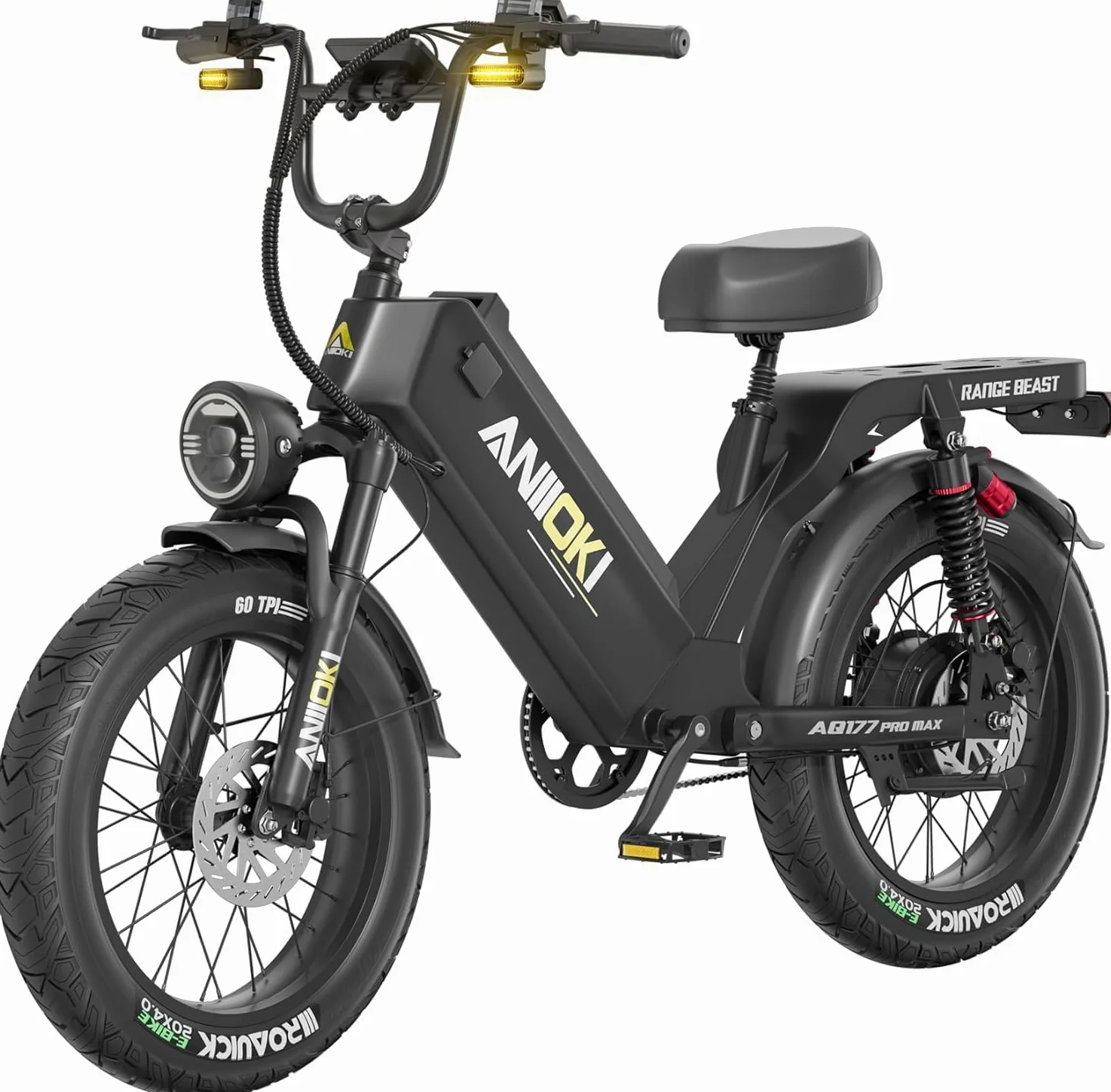 AQ177 Pro Max Bicicletta Elettrica per Adulti, Autonomia Oltre 300 KM, Velocità 25 KM/H, Bici Elettrica con Pneumatici Grassi 20"