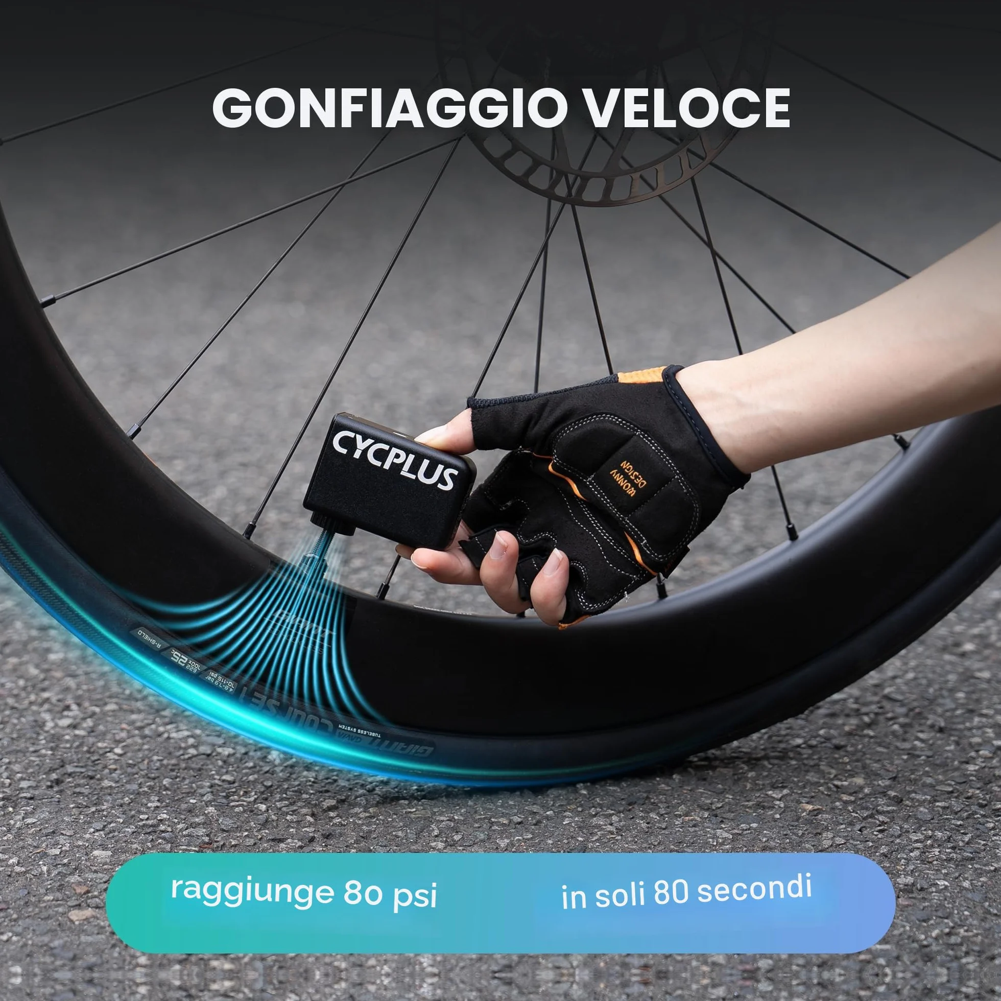 CYCPLUS Tiny E-Pump Pompa per bicicletta elettrica portatile 100 psi ricaricabile USB-C
