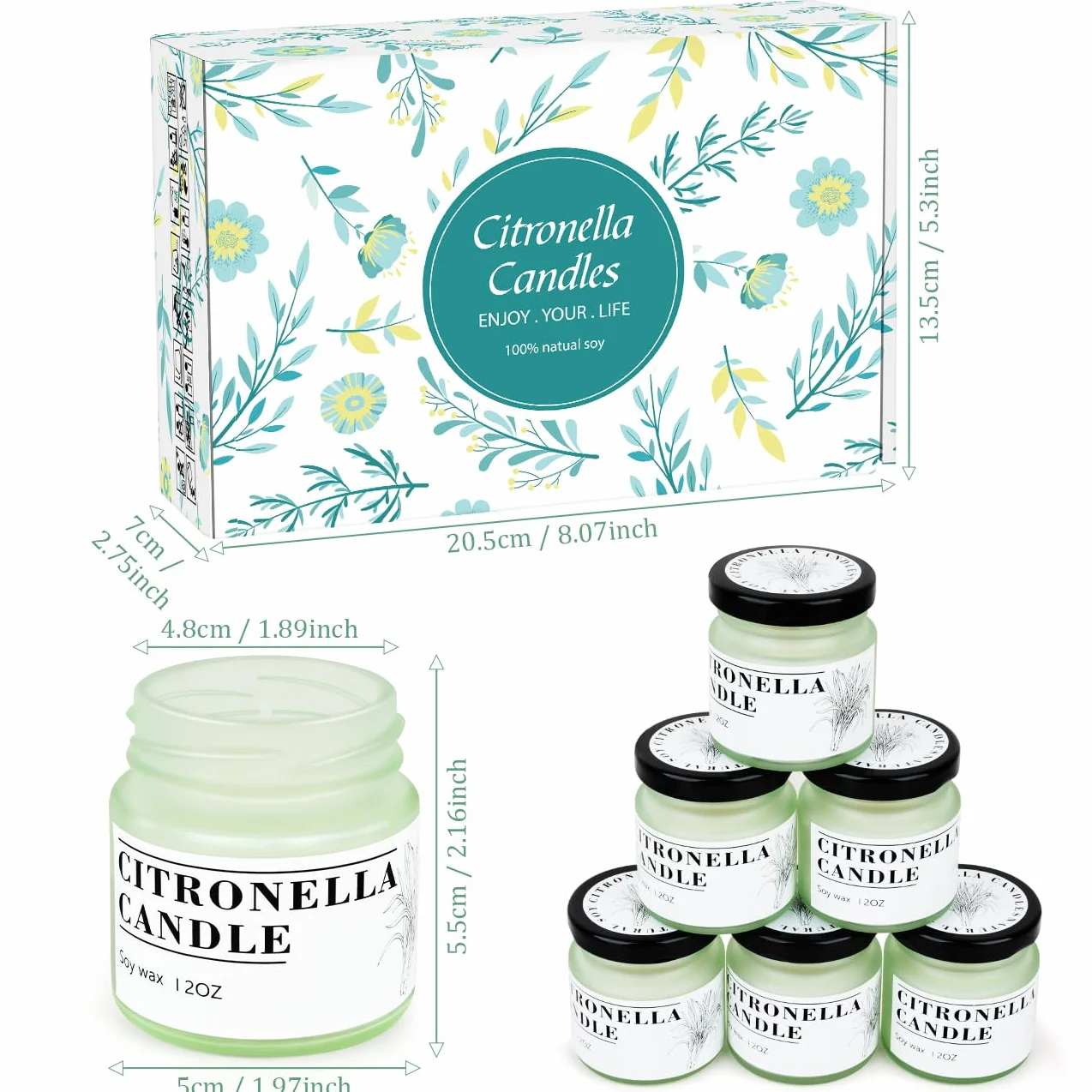 Candele alla citronella per esterni, cera di soia naturale, 6 pezzi, 200 ore