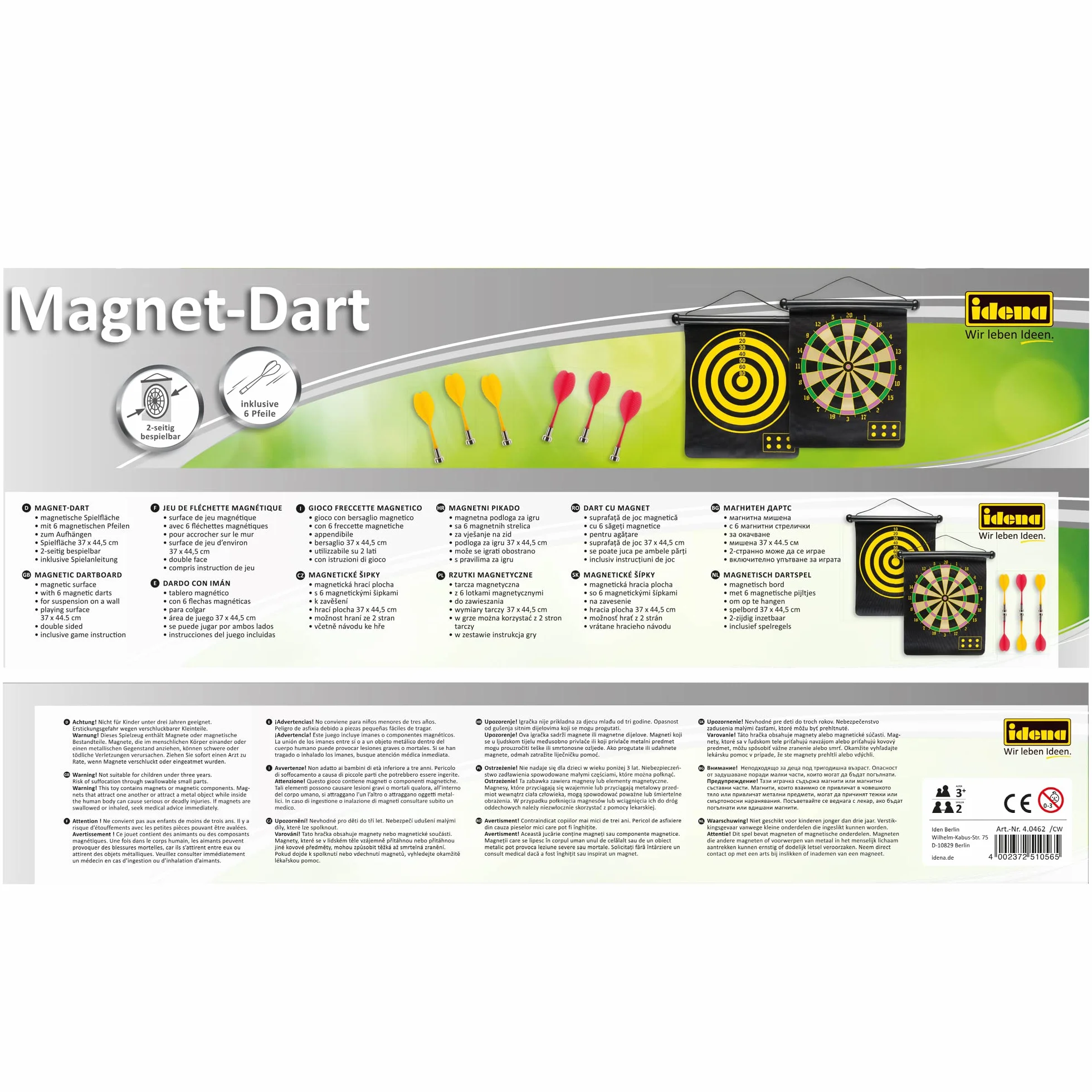 Idena Gioco delle Freccette con 2 Tavole e 6 Freccette magnetiche per Interni ed Esterni