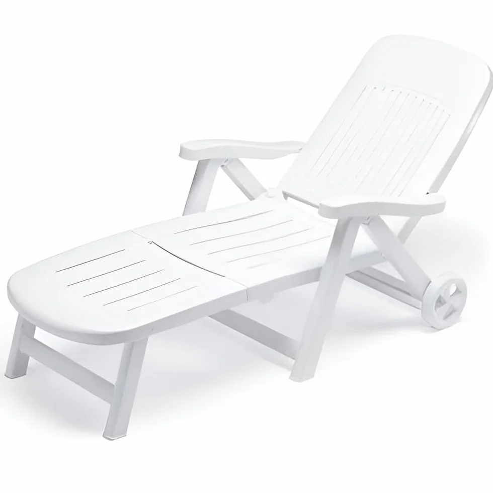 Set di 2 Lettino predisole bianco con ruote Reclinabile 5 posizioni pieghevole S-CAB California Made in Italy Sdraio regolabile