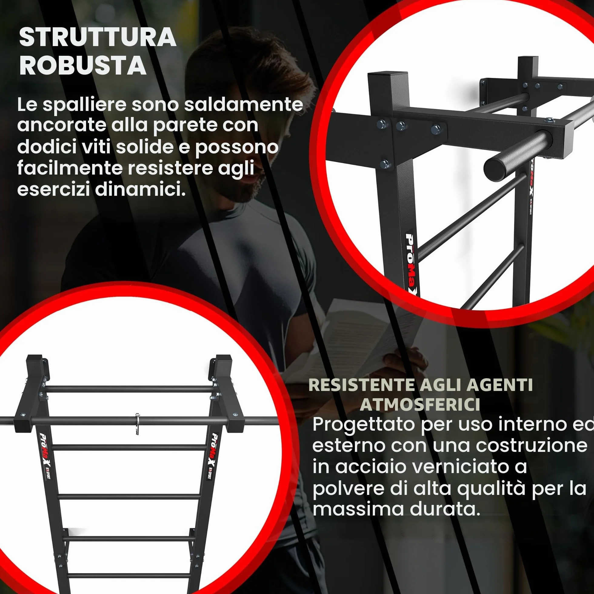 K-Sport Parete a Pioli con 8 Pioli, Portata 250 kg, Parete da Ginnastica con Barra per Trazioni, Parete in Metallo per Arrampicata per Adulti e Bambini