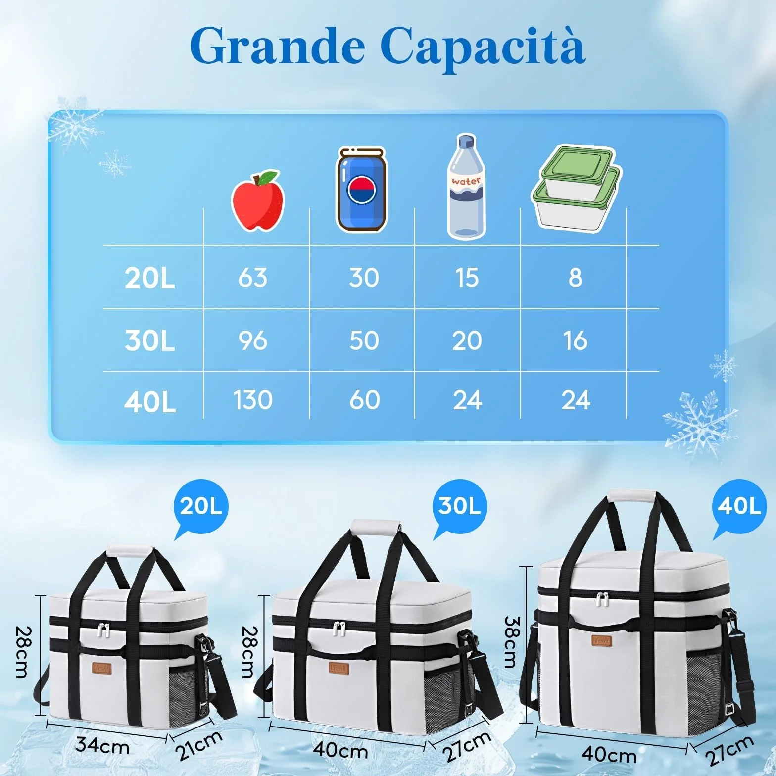 Lifewit Borsa Termica 30L, Borsa Frigo Grande Portatile con Manici Multipli, Grigio Seta