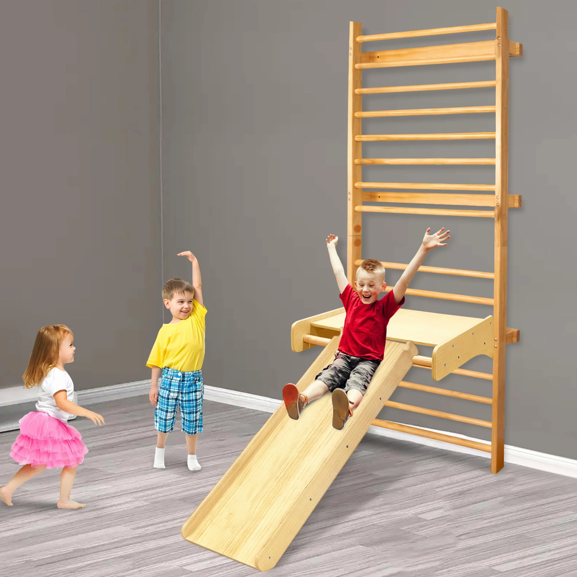 Aufun Parete per Arrampicata in legno con barre 215 x 82 x 6cm