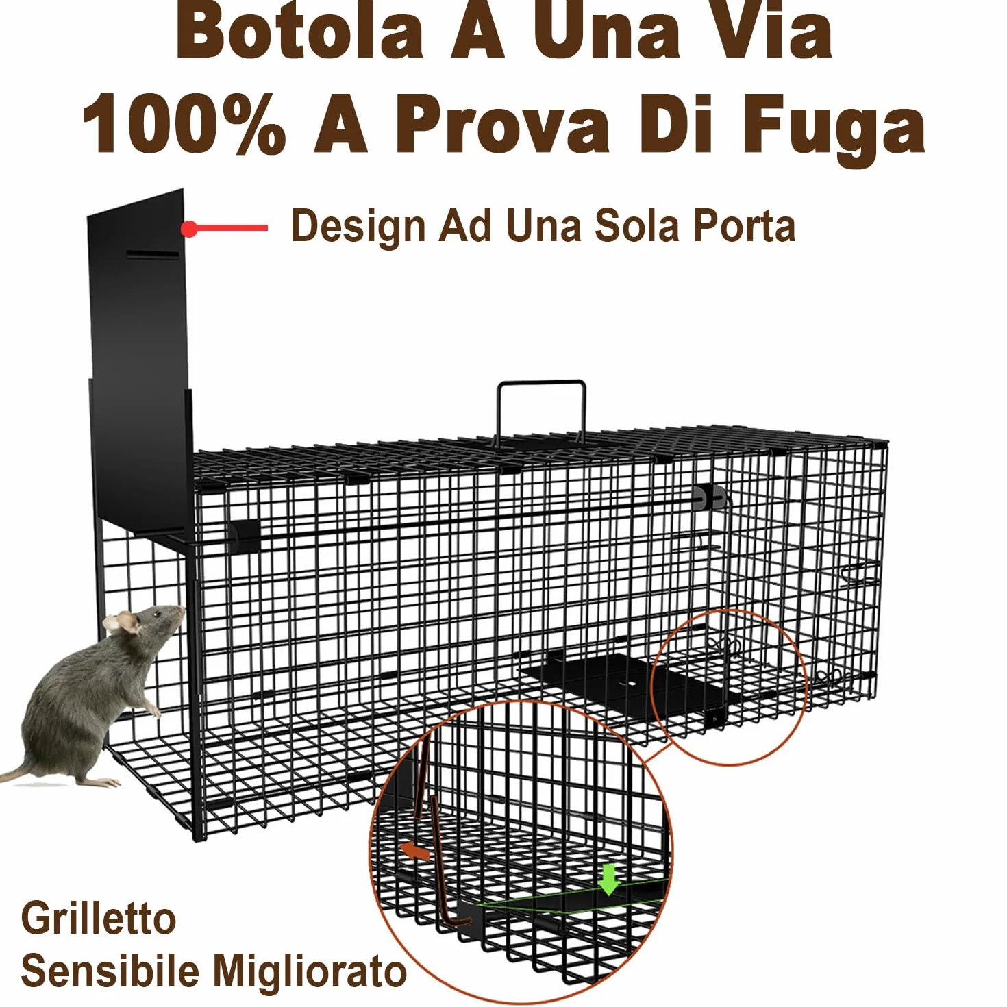 Amagabeli Trappola per topi vivi Gabbia grandi dimensioni cattura topi arvicole criceti Sportello A Caduta