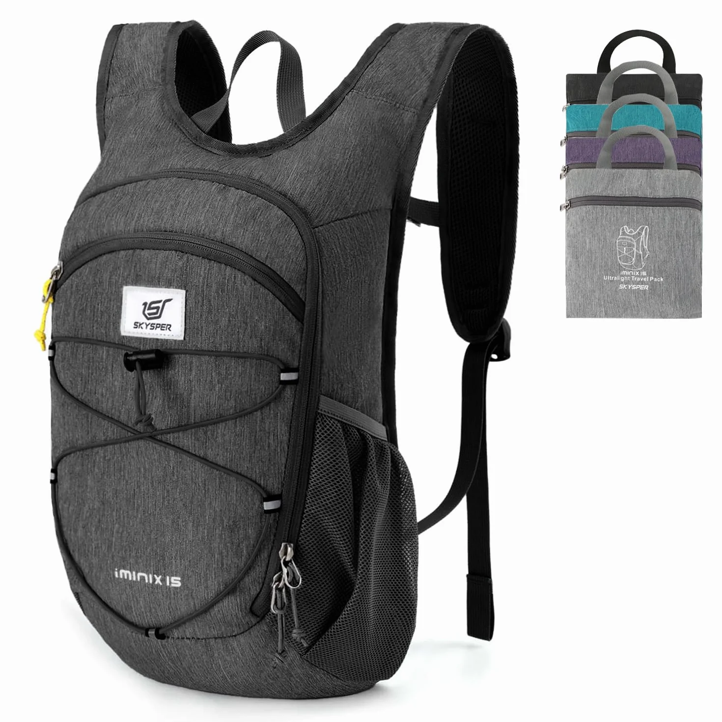 SKYSPER Zaino Pieghevole Leggero 15L Escursione Cinturino Pettorale Ripiegabile da Viaggio Uomo Donna
