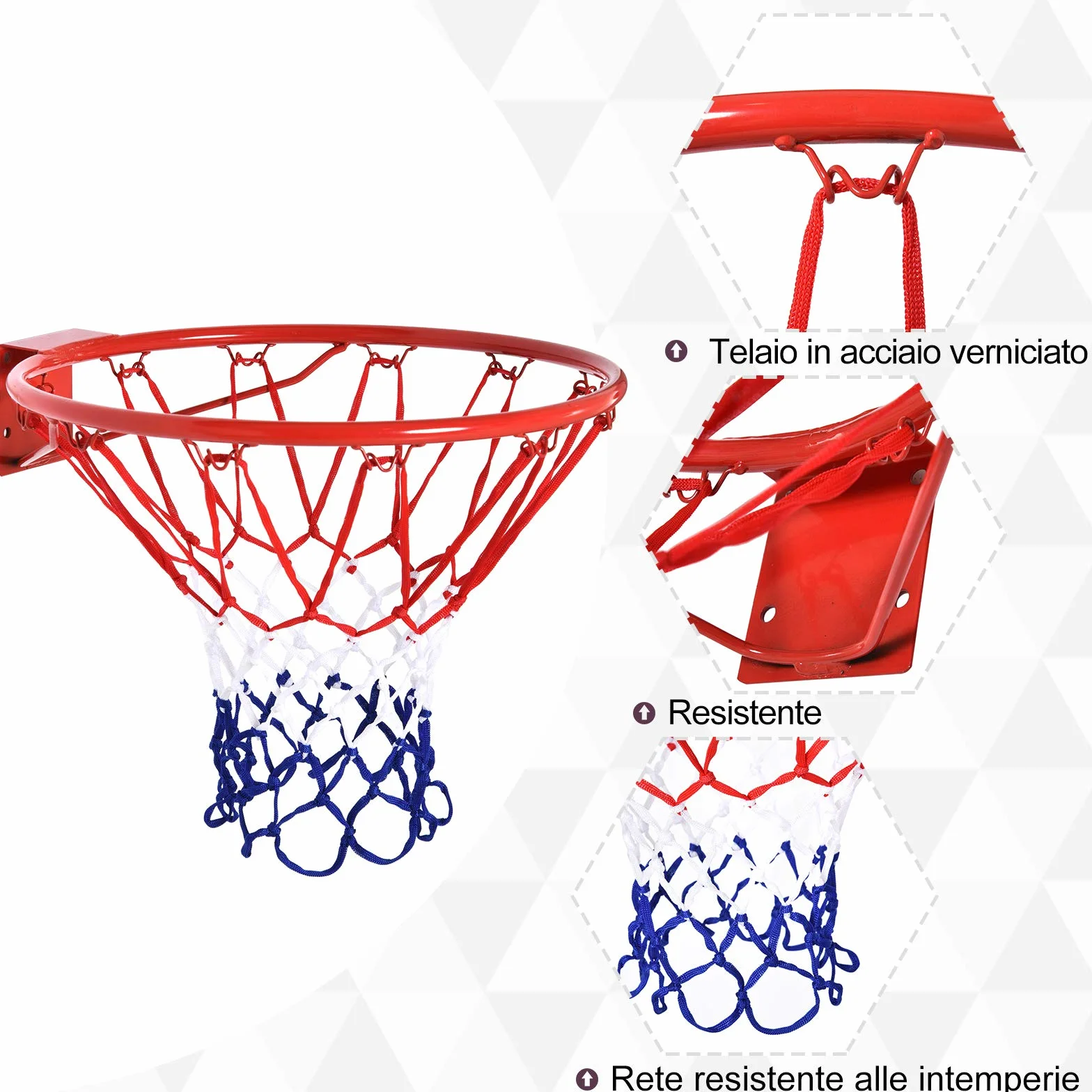HOMCOM Canestro Basket da Muro in Ferro con Rete in Nylon, Φ46cm