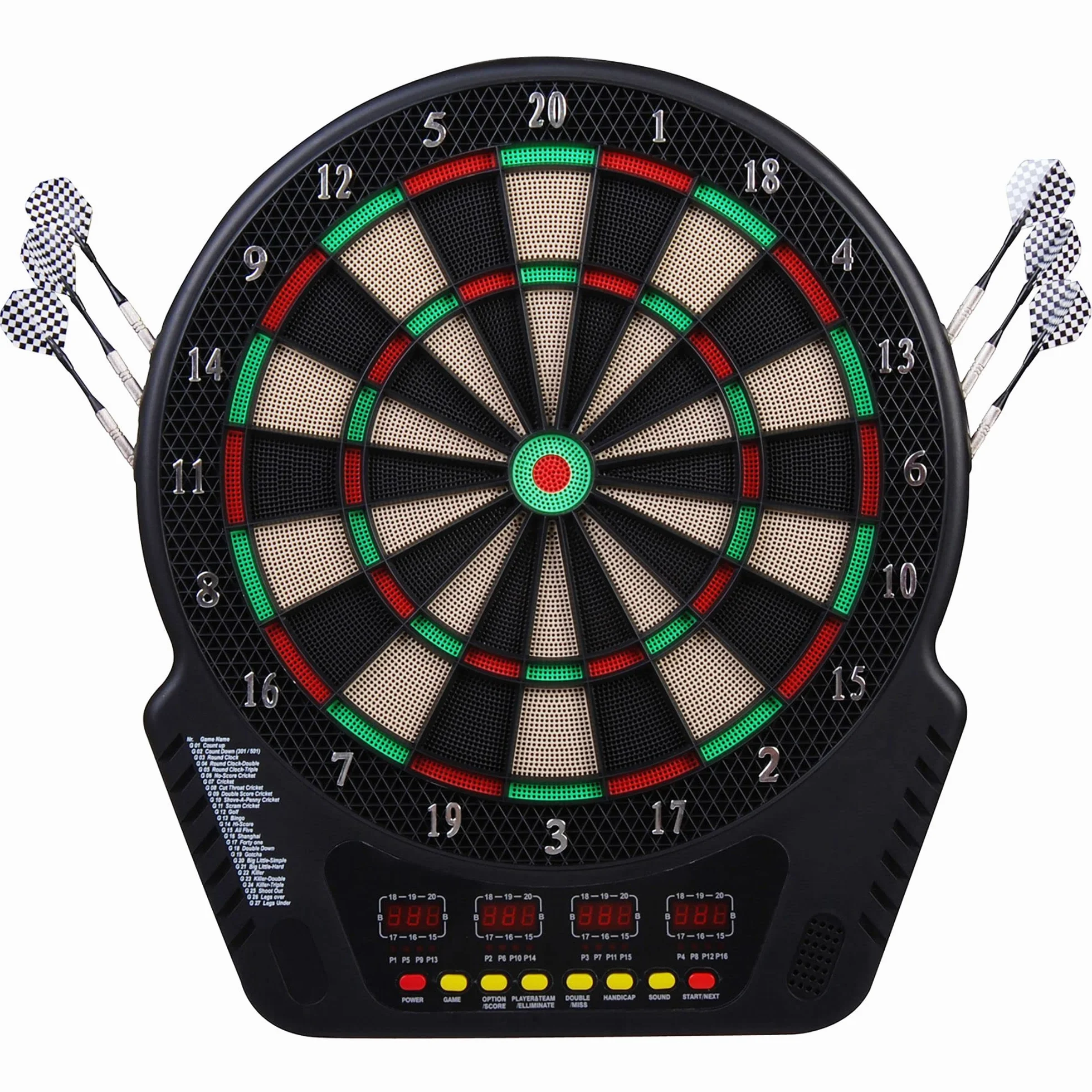 HOMCOM Tabellone Freccette Elettronico 243 Programmi 27 Giochi 6 Freccette 4 Display LED 44x51.5x3.2 cm Nero