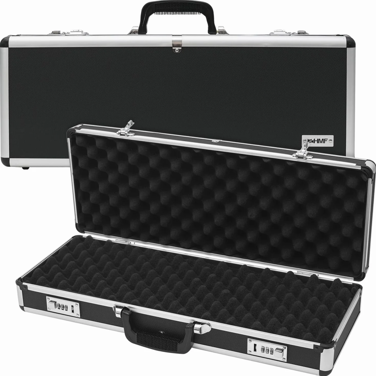 HMF 14433-02 Valise en aluminium pour armes à feu avec serrure à combinaison | 62 x 26 x 12 cm | Noir
