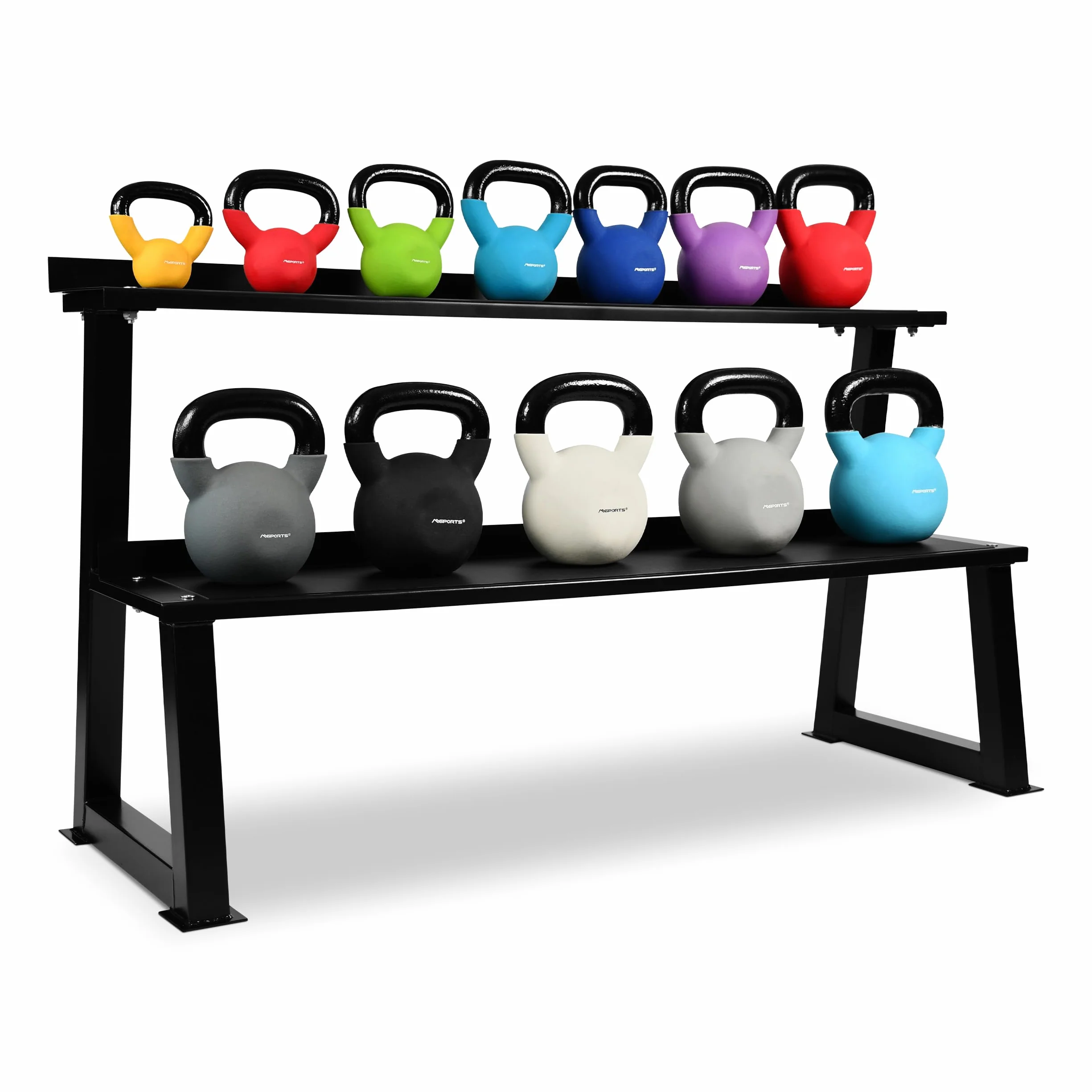 Kettlebell Rack I 2 Livelli – per 14 manubri a Sfera, ripiano per Kettlebell