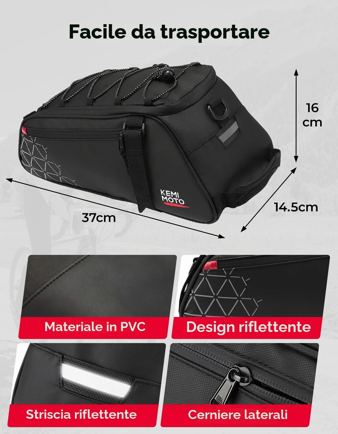 KEMIMOTO 2 in 1 8L Borse per Bici Posteriore Laterali Impermeabile in PVC per Bicicletta Strada Mountain Bike Nero