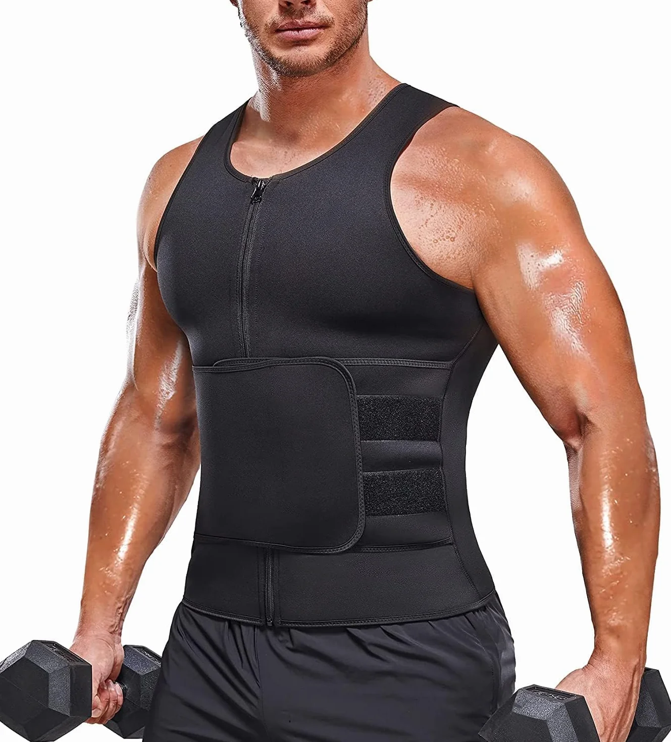 KUMAYES Canotta dimagrante uomo Gilet sauna snellente Maglia sauna dimagranti fascia addominale per Allenamento fitness