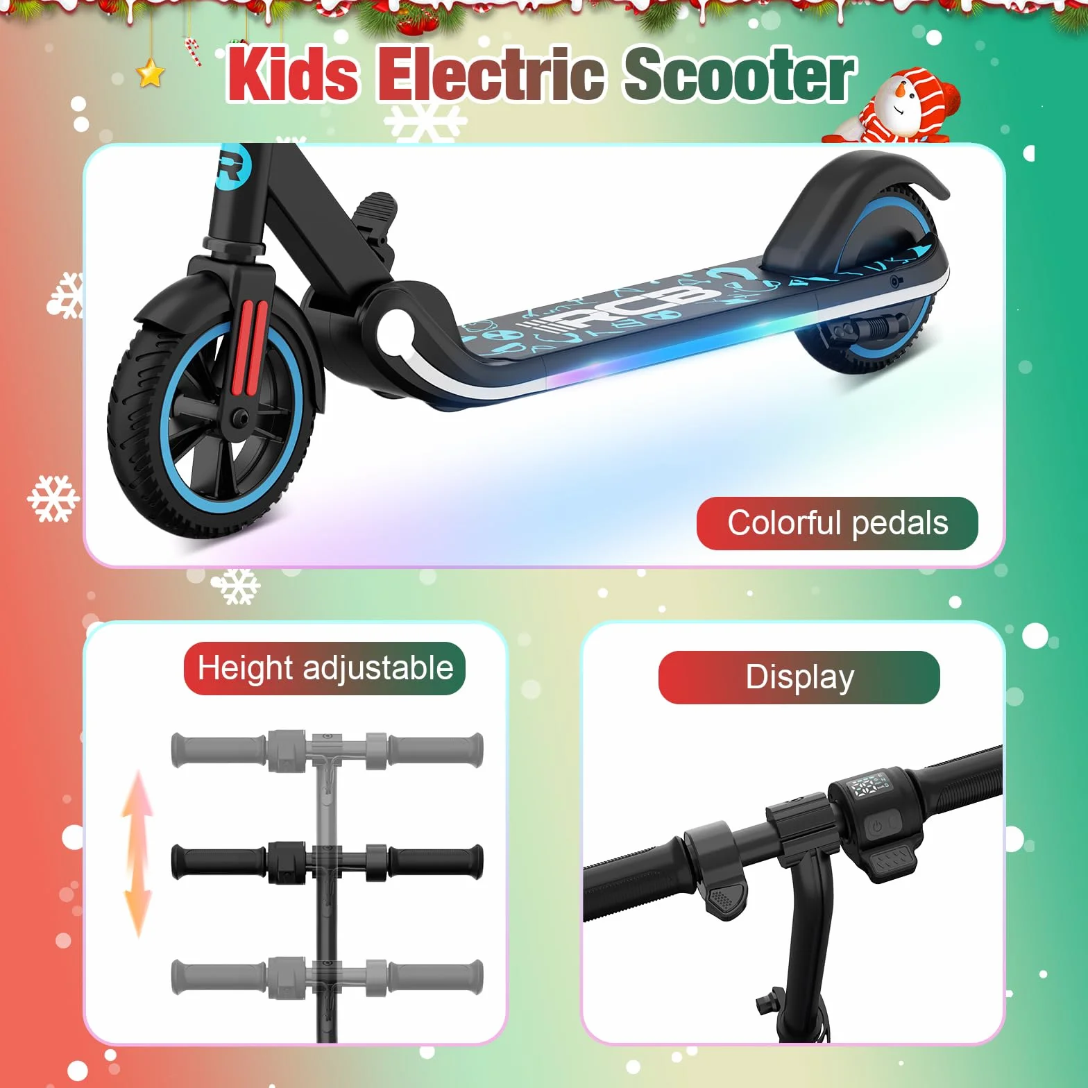 Monopattino Elettrico per Bambini 6-12 Anni, Motore 150W, 16 Km/h, Pieghevole, LED, Regolabile
