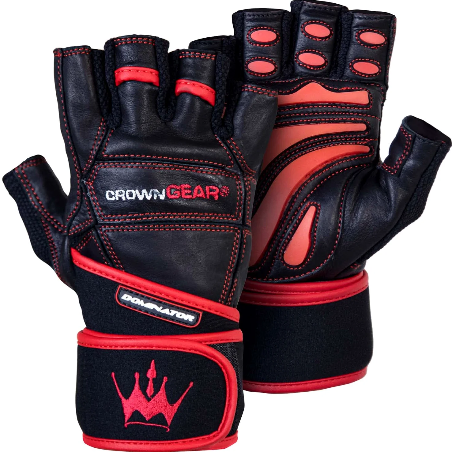 Guanti per sollevamento pesi per palestra, fitness, crossfit, bodybuilding, guanti da allenamento per uomini e donne, guanti Dominator in pelle per crossfit, cross training, con cinturino da polso