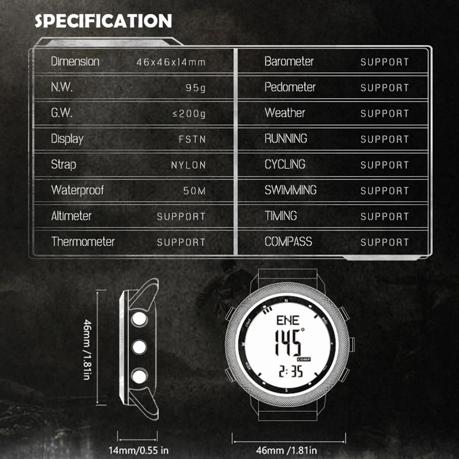 TFixol Orologio digitale multifunzionale da uomo nero