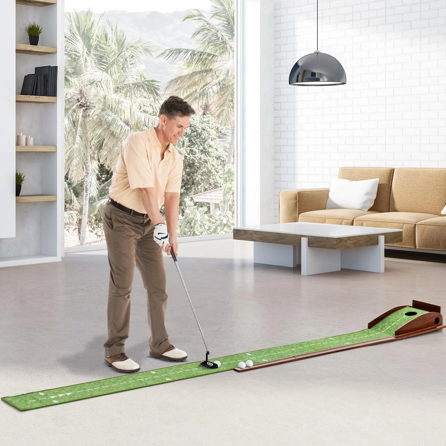 LIFEZEAL Golf Putting Mat, Tappetino da Golf con Ritorno Automatico, 3 Palline, per Interni ed Esterni