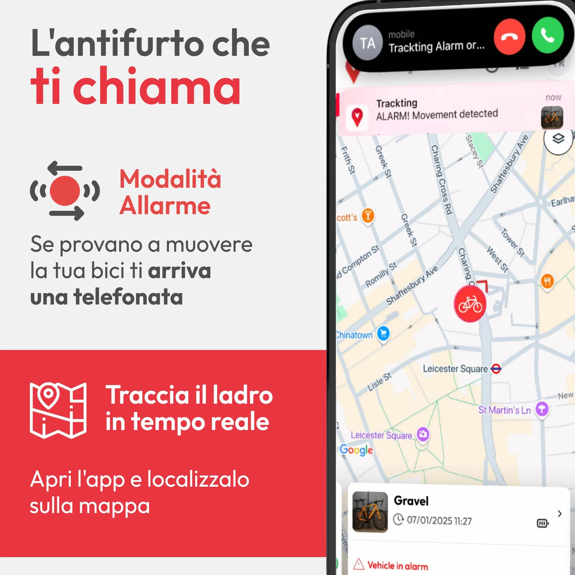 Tracker GPS Bici Antifurto T8 con Sensore di Movimento, Batteria Ricaricabile, Monitoraggio in Tempo Reale