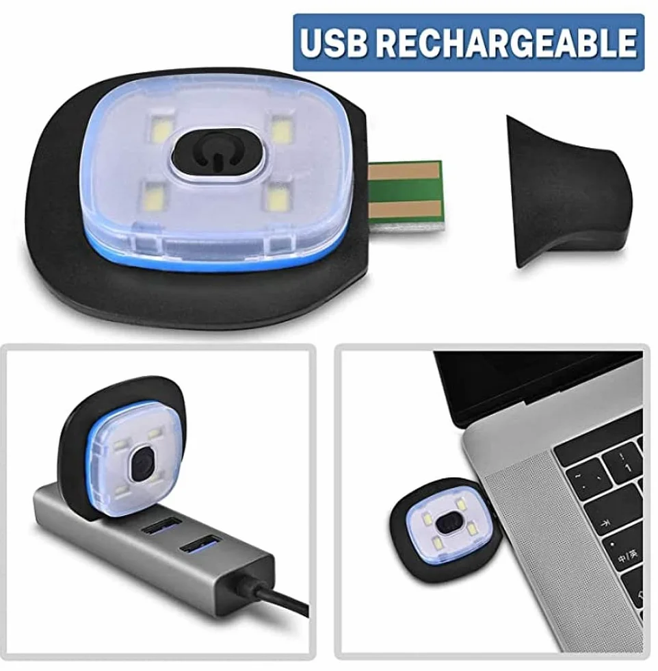 Berretto con lampada frontale a LED USB ricaricabile grigio