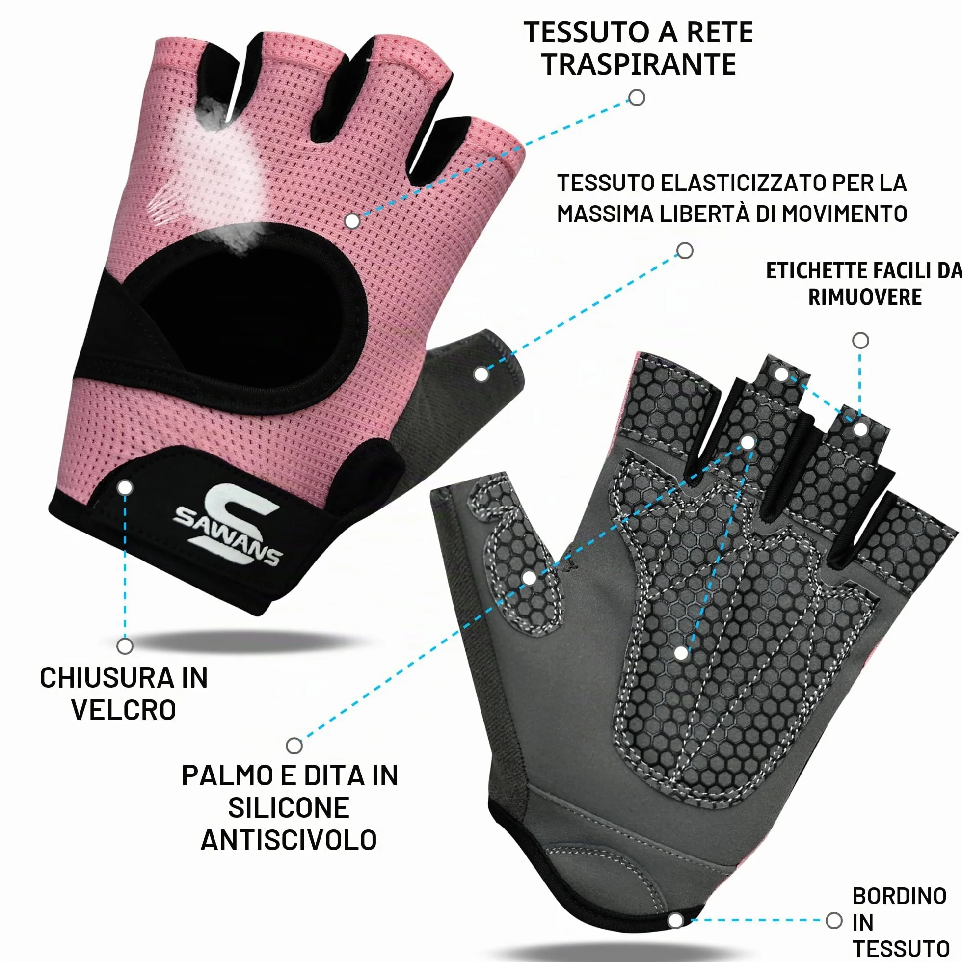 SAWANS Guanti da palestra per sollevamento pesi antiscivolo in silicone imbottito Palm Grip