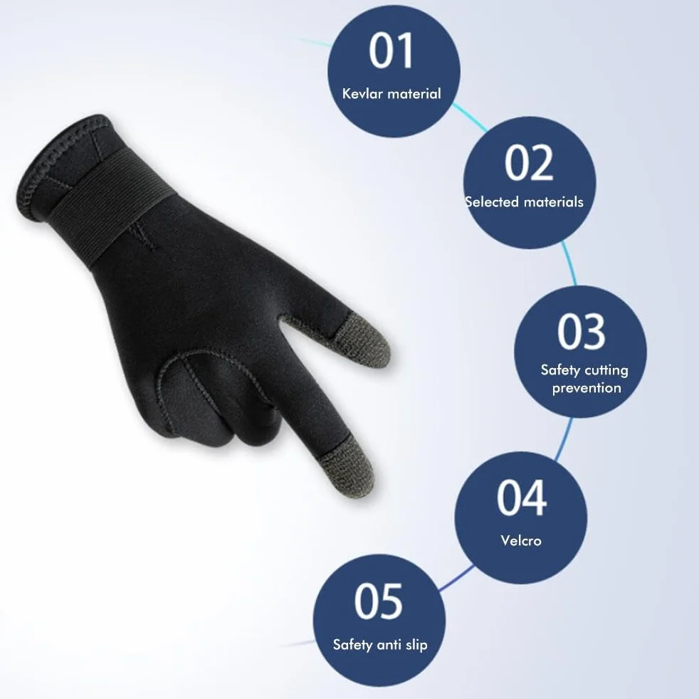 Guanti da Immersione Resistenti al Taglio Antiscivolo Termici per Snorkeling Pesca Subacquea (M)