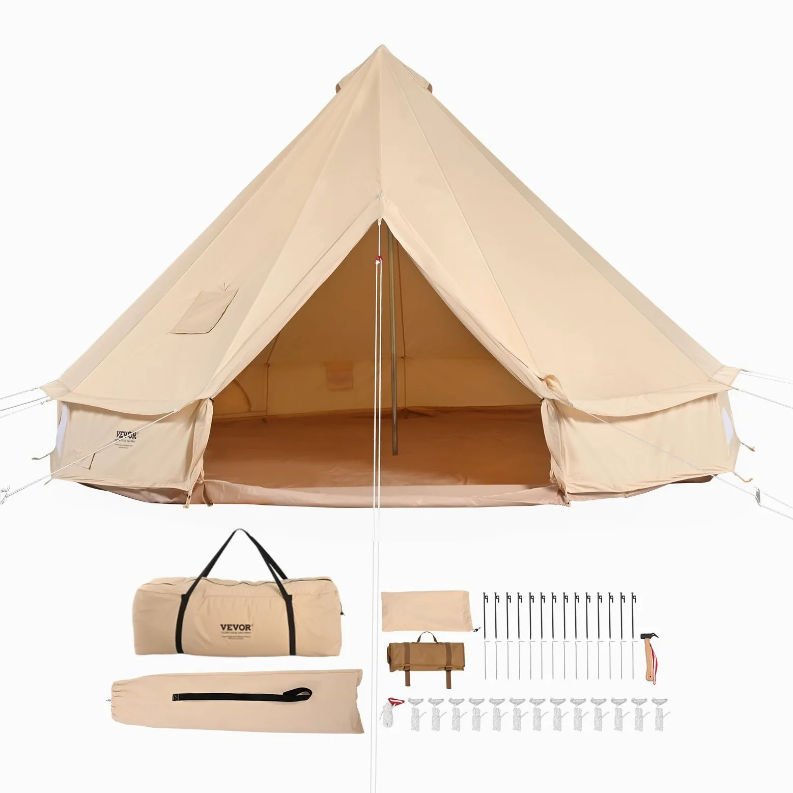 VEVOR Tenda Campana in Tela 6m Tenda Campeggio per Famiglie Feste Attività all'Aperto con Foro per Stufa a Legna e Borse di Stoccaggio Capienza ca. 10 Persone, BBQ Esterno, Gruppi all'Aperto, Caccia