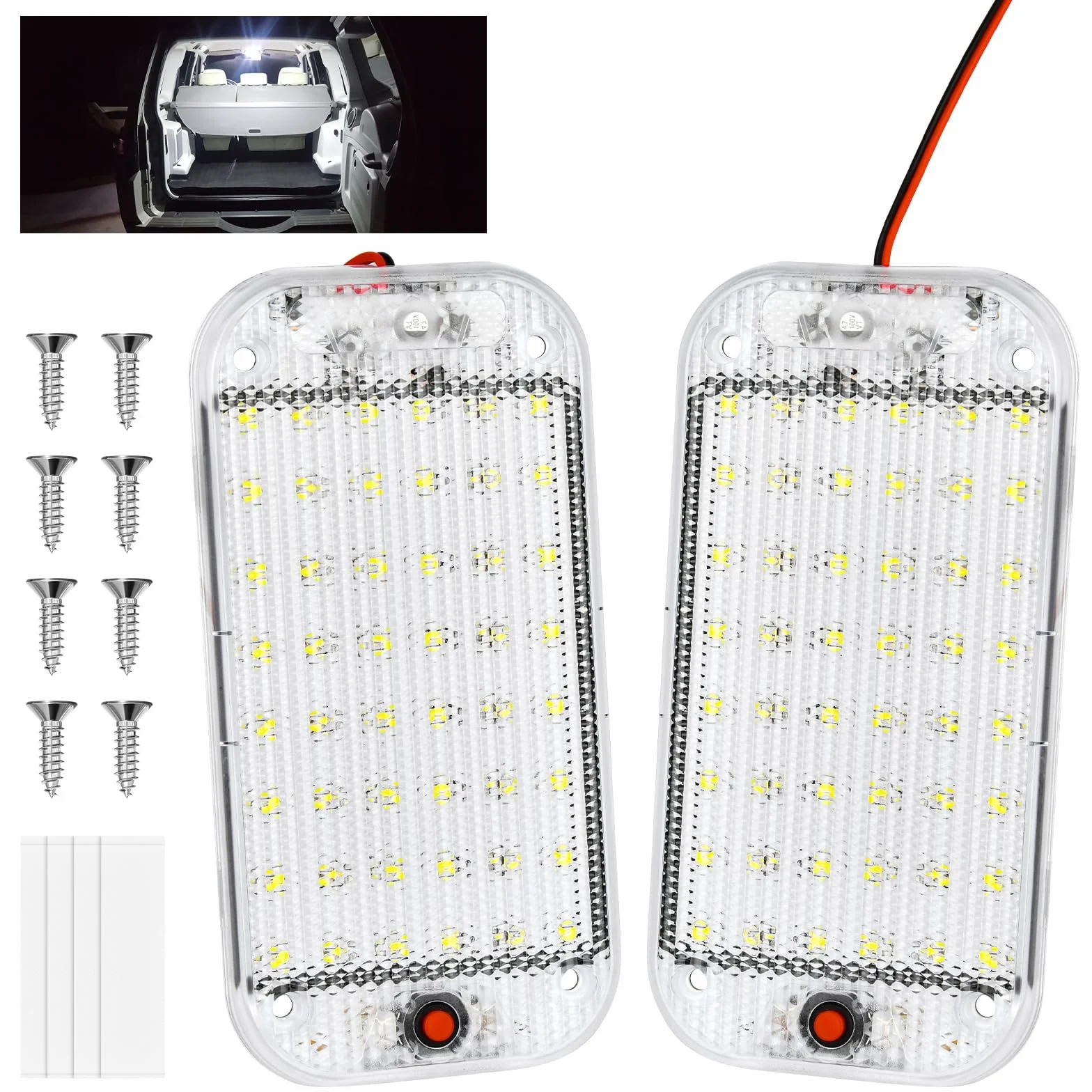 URAQT Luci LED da Tetto Interni Auto, 12V 48 LED 800LM Super Luminosa Illuminazione Interna per Auto LEDs Luce con Interruttore ON/Off,Lampada Camper per Autos Camion Van Barca Rimorchio Roulotte(2pz)