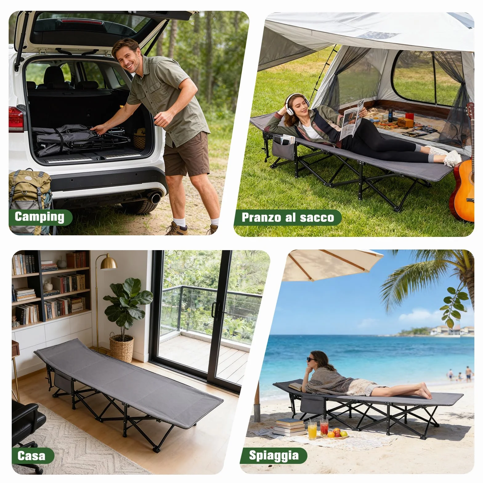 Sekey Letto da campeggio pieghevole XXL 190x71x35 cm extra largo tubi acciaio rinforzato tessuto Oxford pesca campeggio