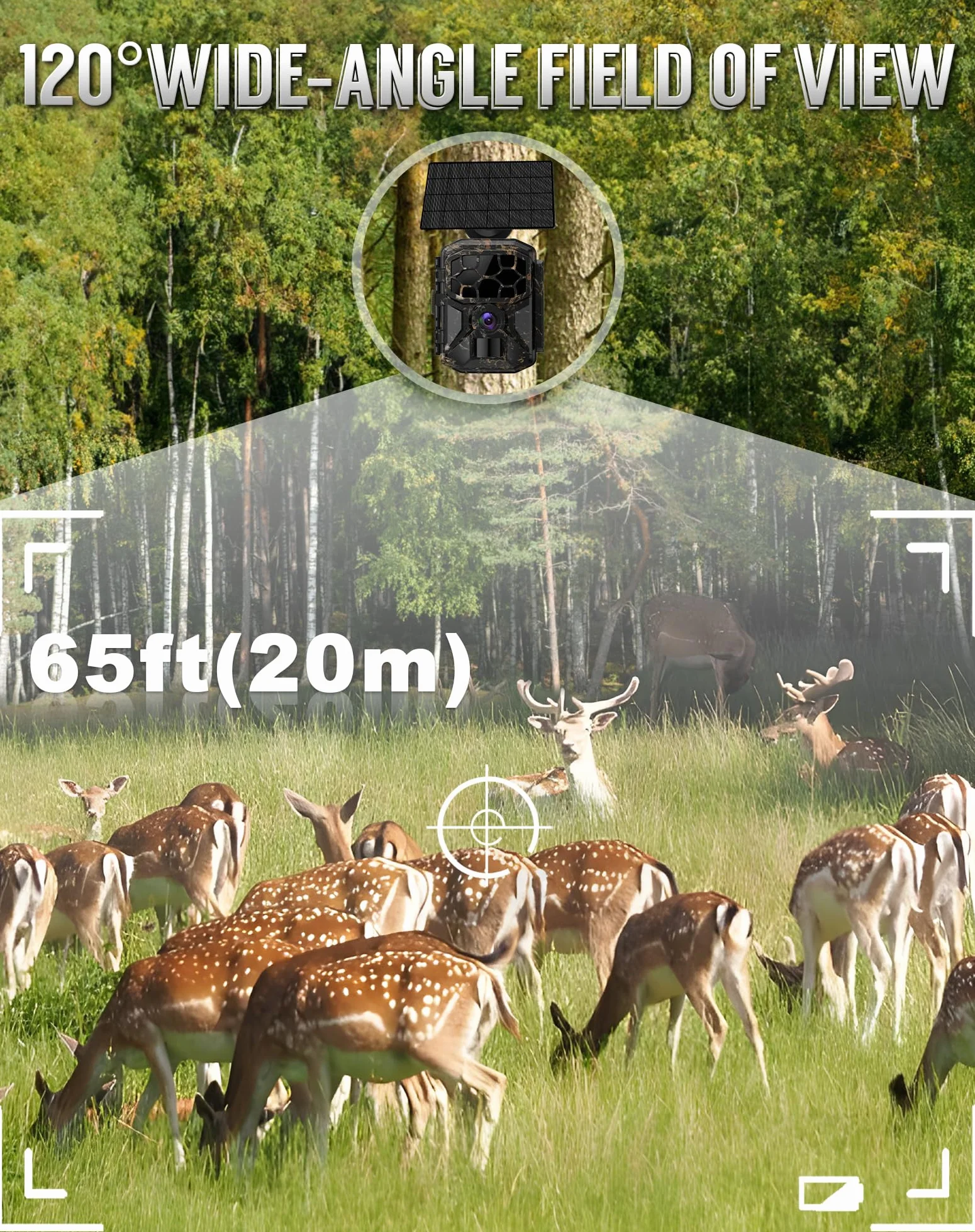 Fototrappola Solare 8K 60MP WiFi IP66, Rilevamento Movimento 20m, Visione Notturna HD