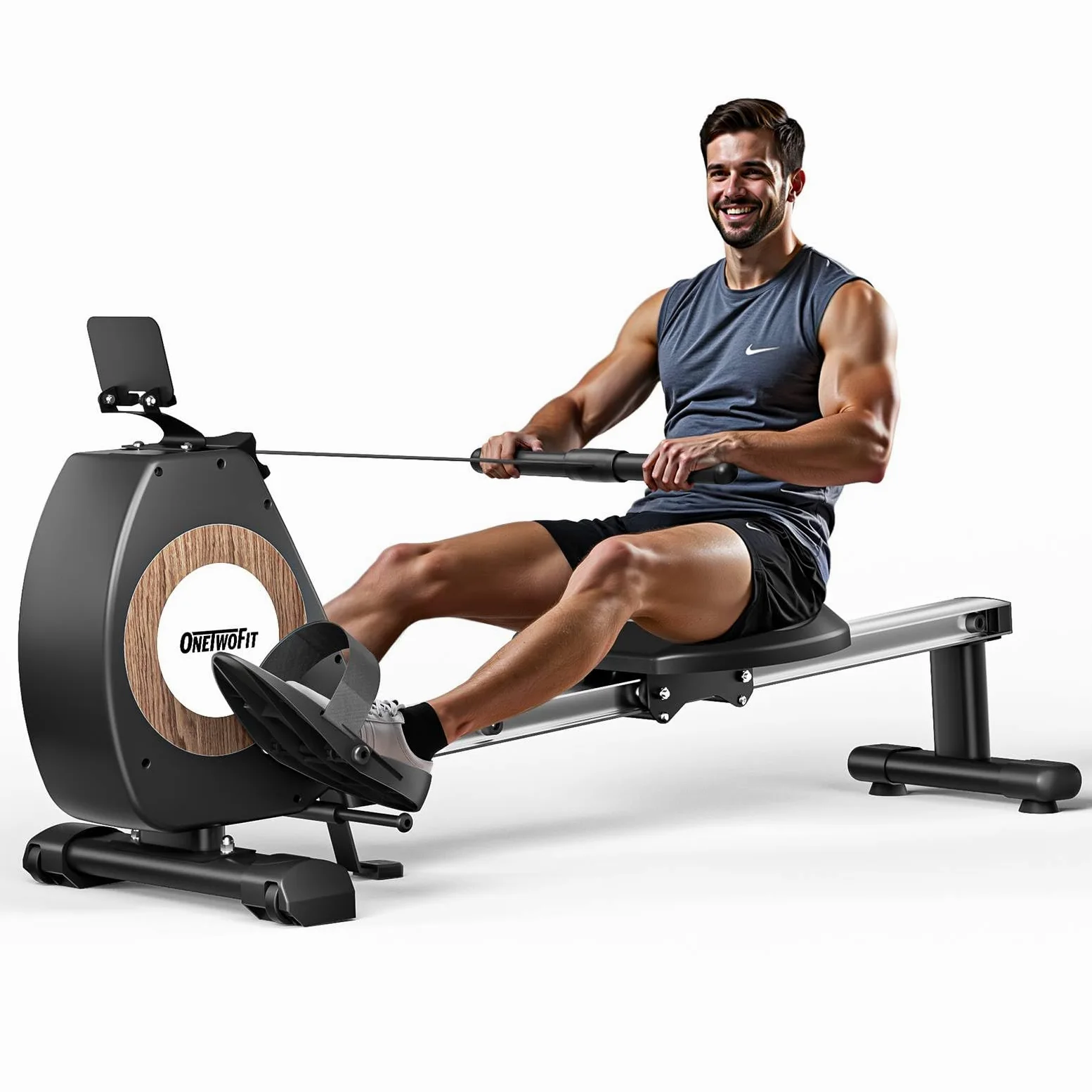 ONETWOFIT Vogatore Magnetico, Pieghevole Silenziosi Rematore Palestra Casa, 16 Livelli Di Resistenza Capacità Di 160 Kg Con App