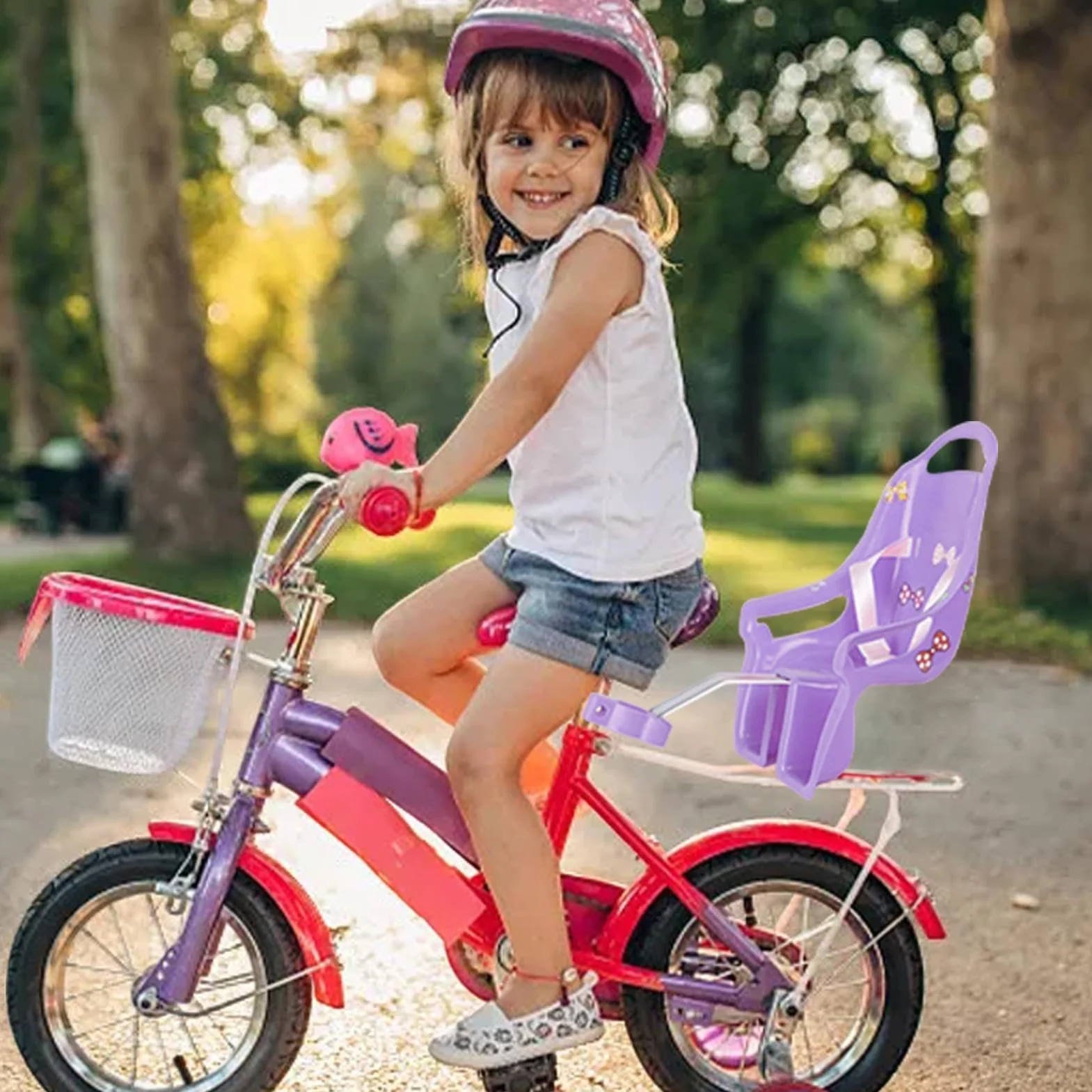 Seggiolino per Bicicletta per Bambole con Adesivi, Portabiciclette, Set Regalo per Bambini, Animali di Peluche Sicuri