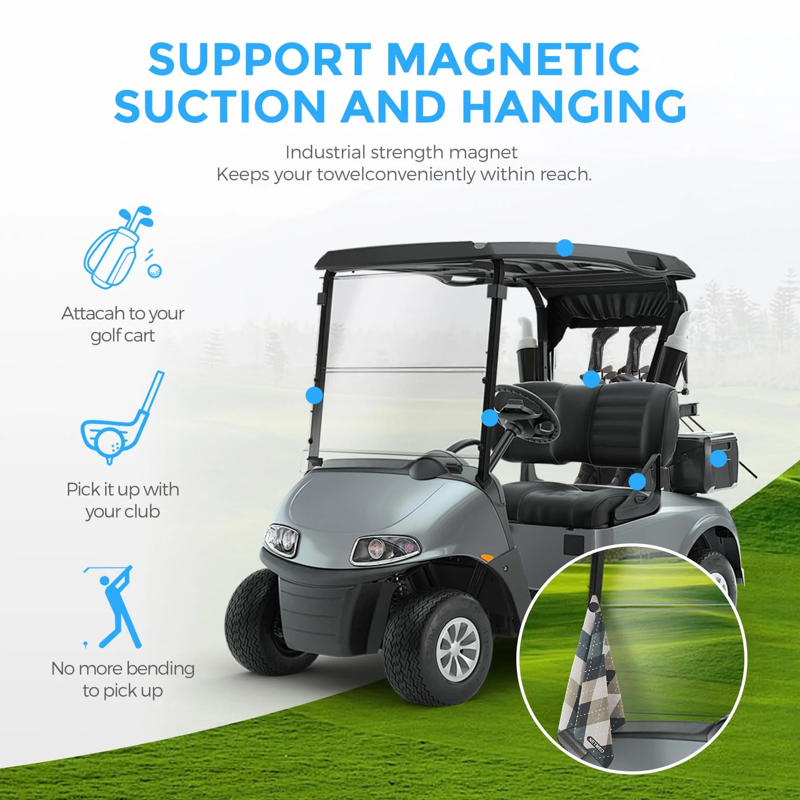 Asciugamani magnetici da golf set di 2 con design a nido d'ape e gancio