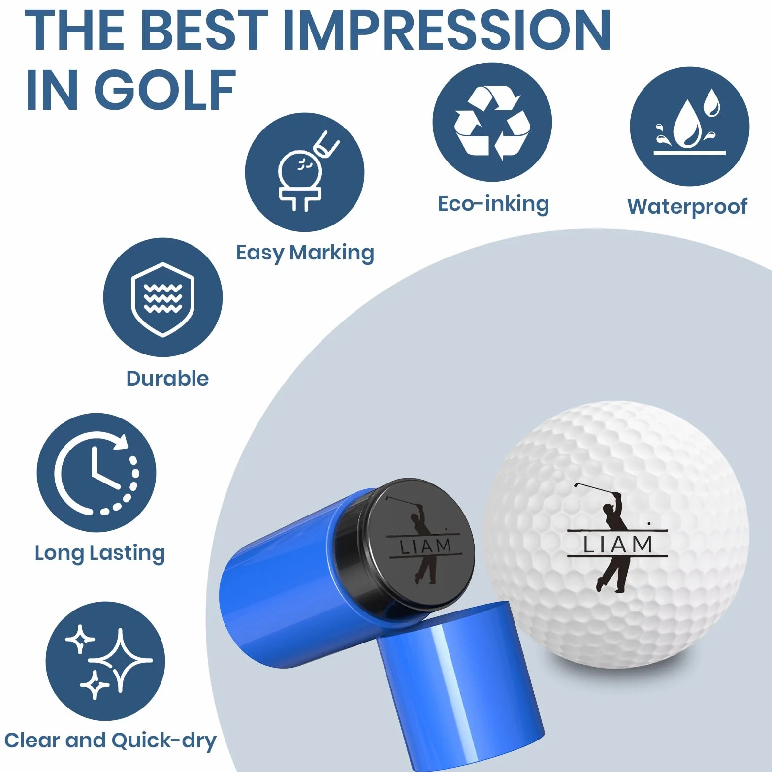 Timbro personalizzato autoinchiostrante per pallina da golf con monogramma