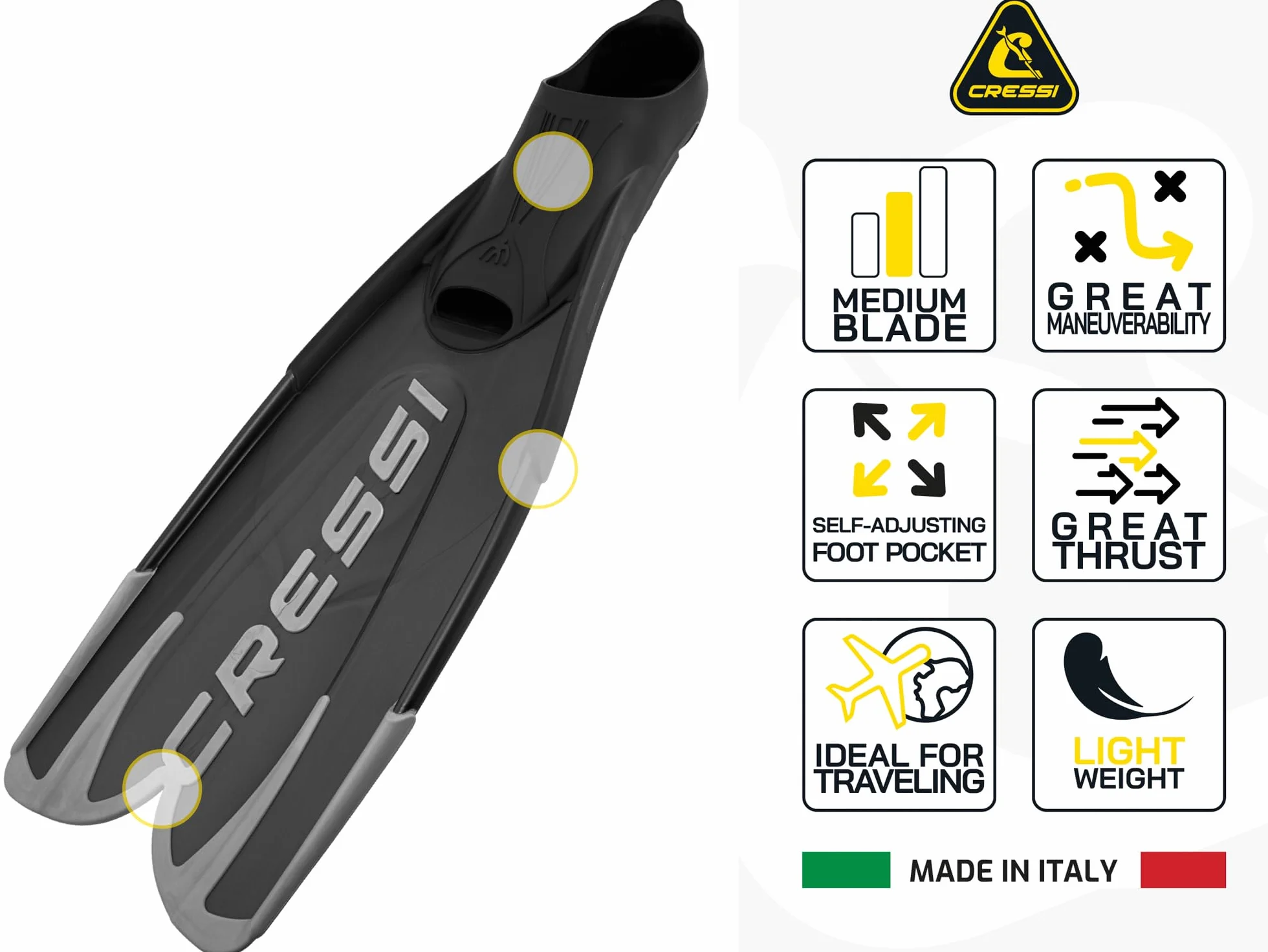 Cressi Agua PRO Fins - Pinna a Scarpetta Chiusa per Snorkeling, Apnea, Piscina