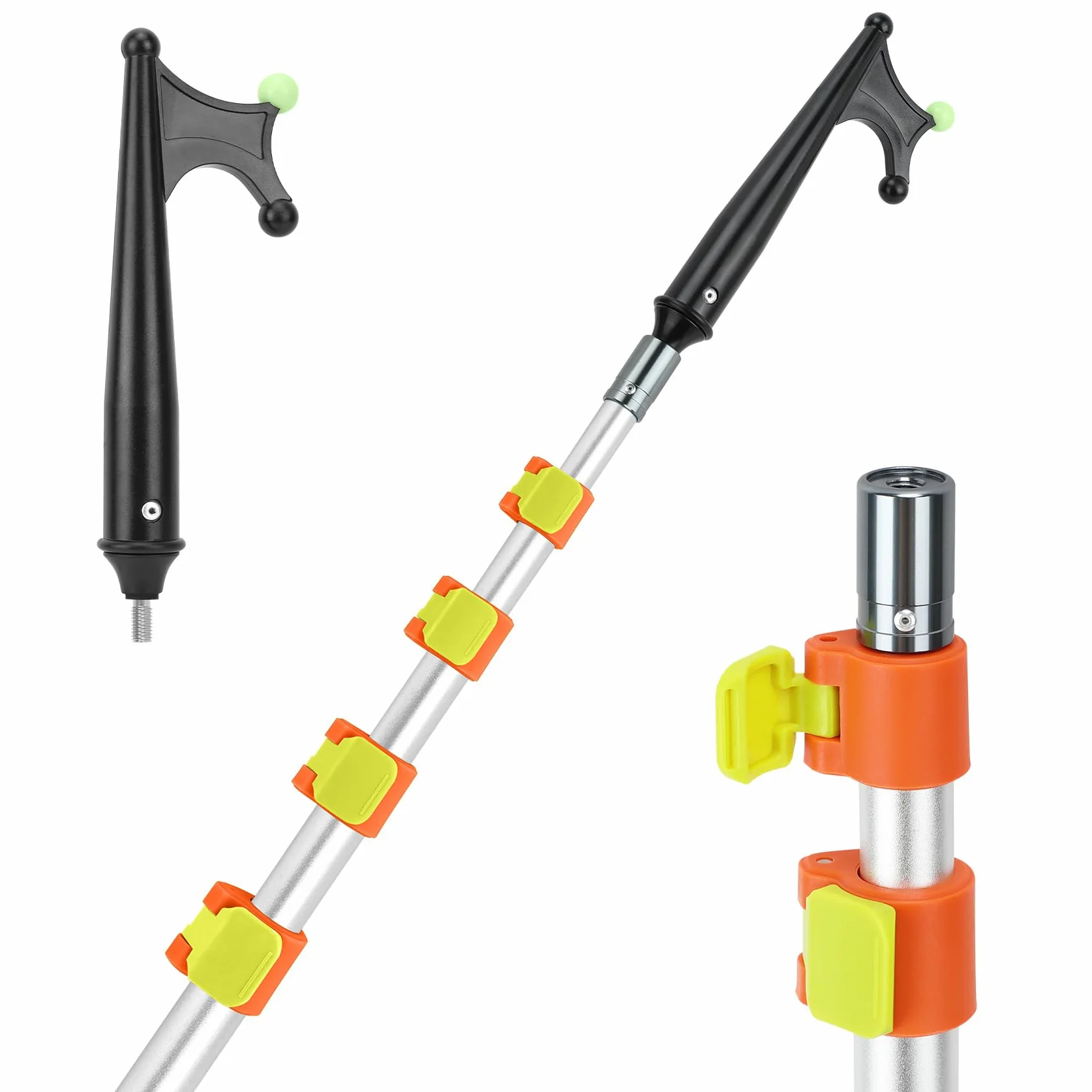 KOMCLUB Gancio telescopico per barca, in alluminio, design luminoso, resistente alla ruggine, durevole, forte, asta di spinta da indossare (argento, 358 cm)