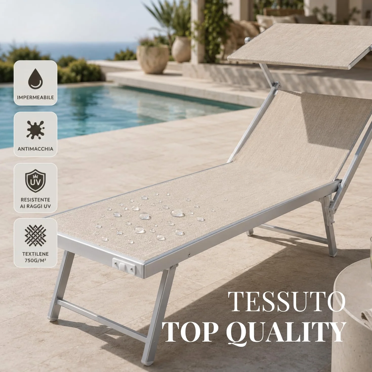 PALUPLUS 2 Lettini Prendisole in Alluminio 186x61x40 cm Textilene con Tetto Parasole e Schienale Regolabile Portata 150Kg