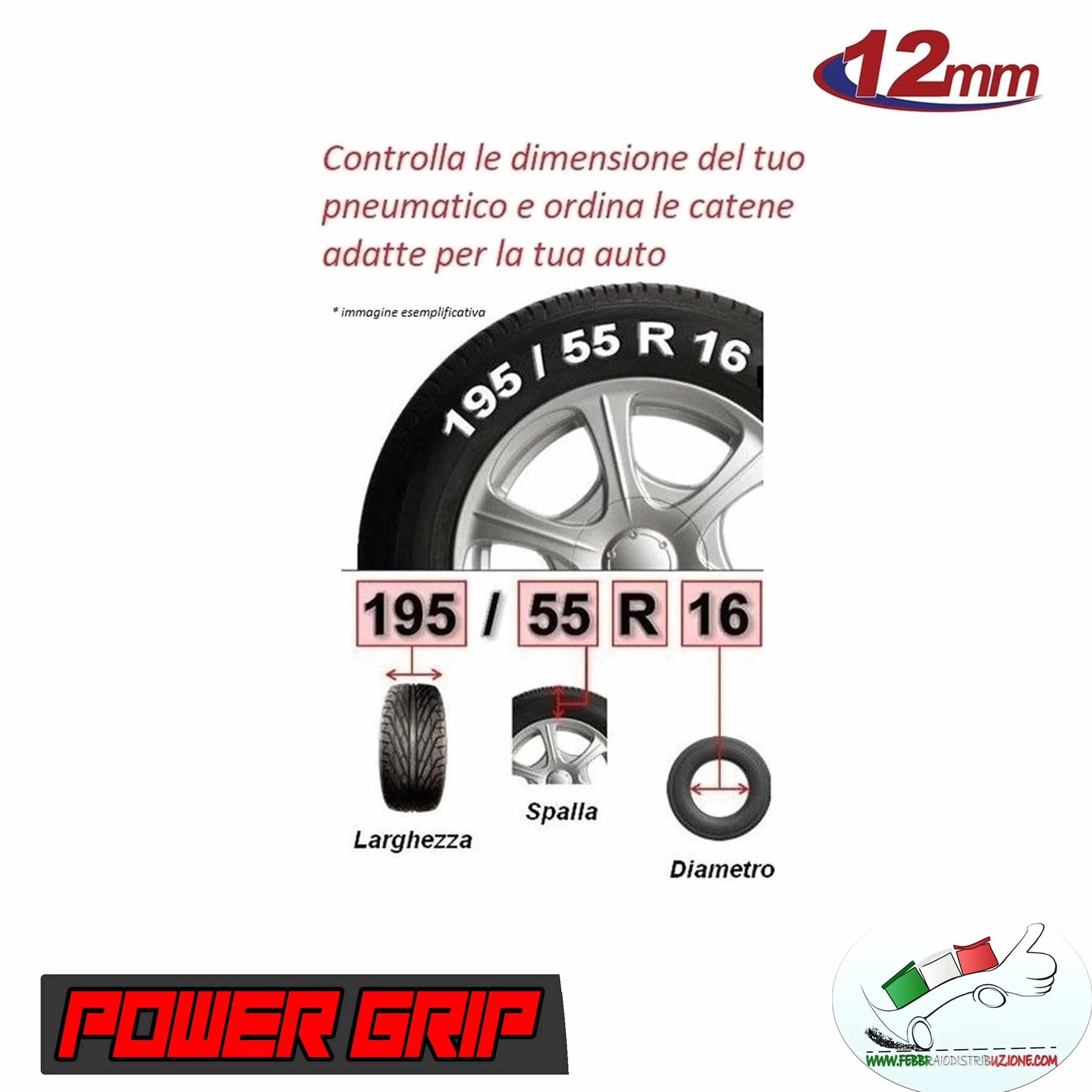 POWER GRIP Catene da Neve 12mm Omologate TÜV GS Gruppo 140 Lega di Acciaio con Tensore Auto-bloccante