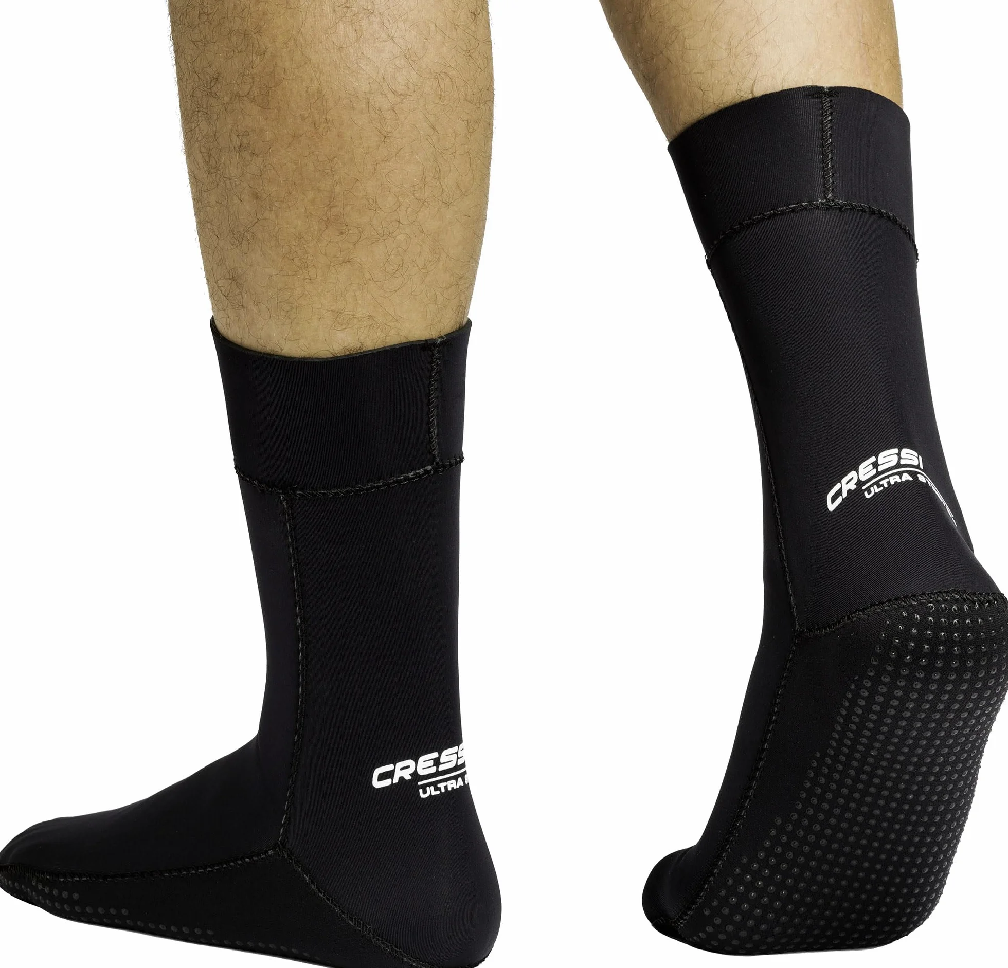Cressi Ultra Stretch - Calzari Sub Snorkeling Apnea Surf Immersione Sport Acquatici in Neoprene Bifoderato Ultra Elastico Termico 1.5 mm, Calzini Pinne Antiscivolo Antiabrasione Unisex Grigio/Bianco S