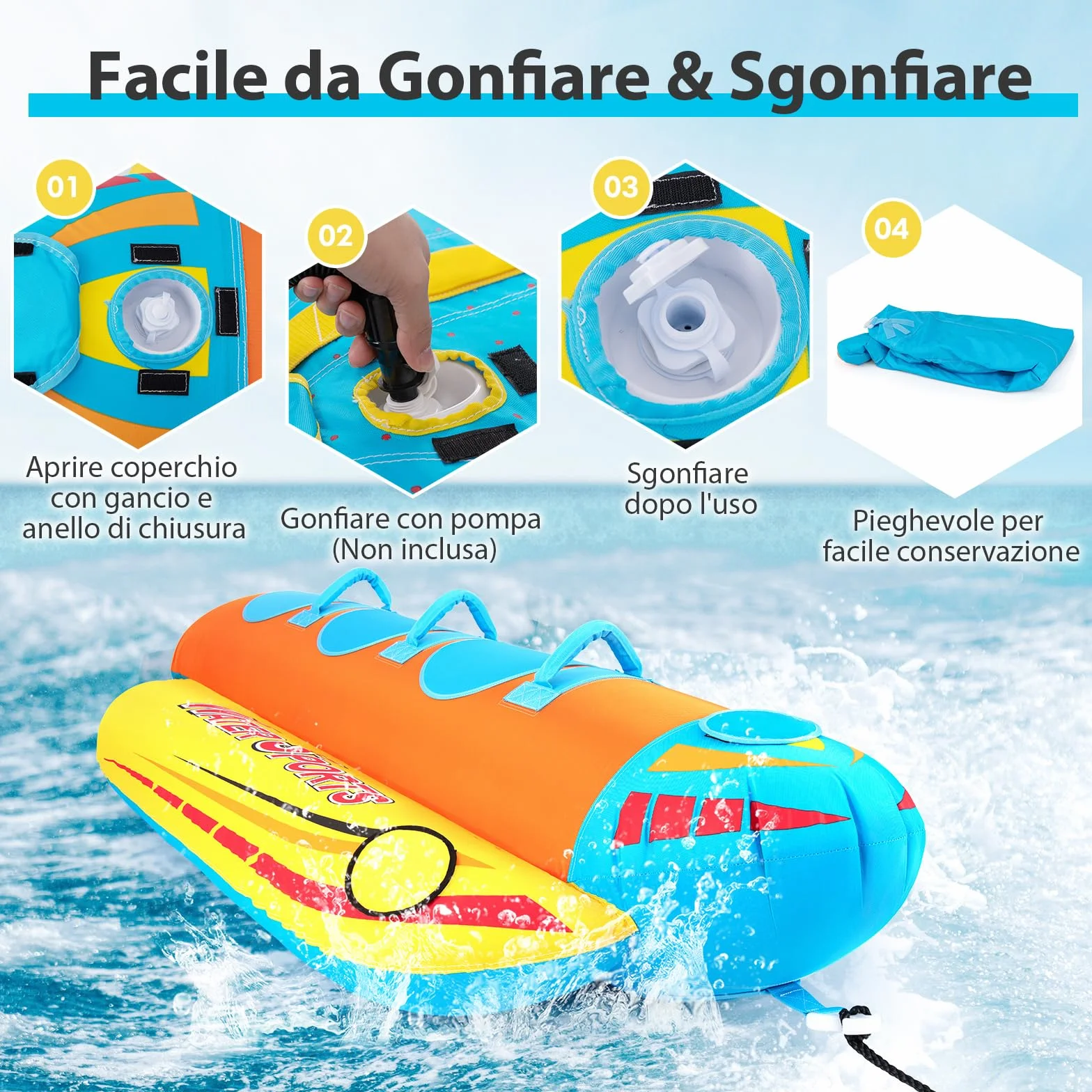 COSTWAY Gommone a Banana Gonfiabile 3 Persone Tubo Trainabile Sport Acquatici Carico Massimo 231 kg