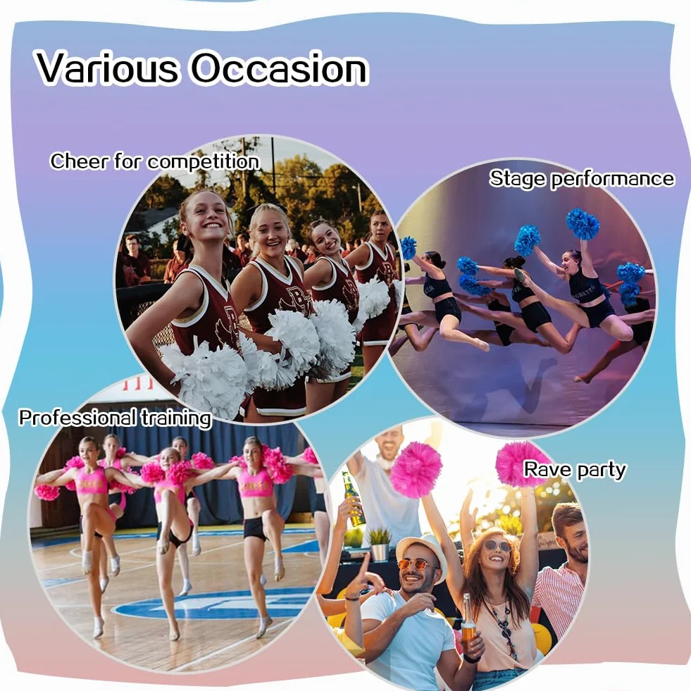 Hooshing Pompon da Cheerleading con Manico a Bastone Set 2/6/12 per Tifo Sportivo
