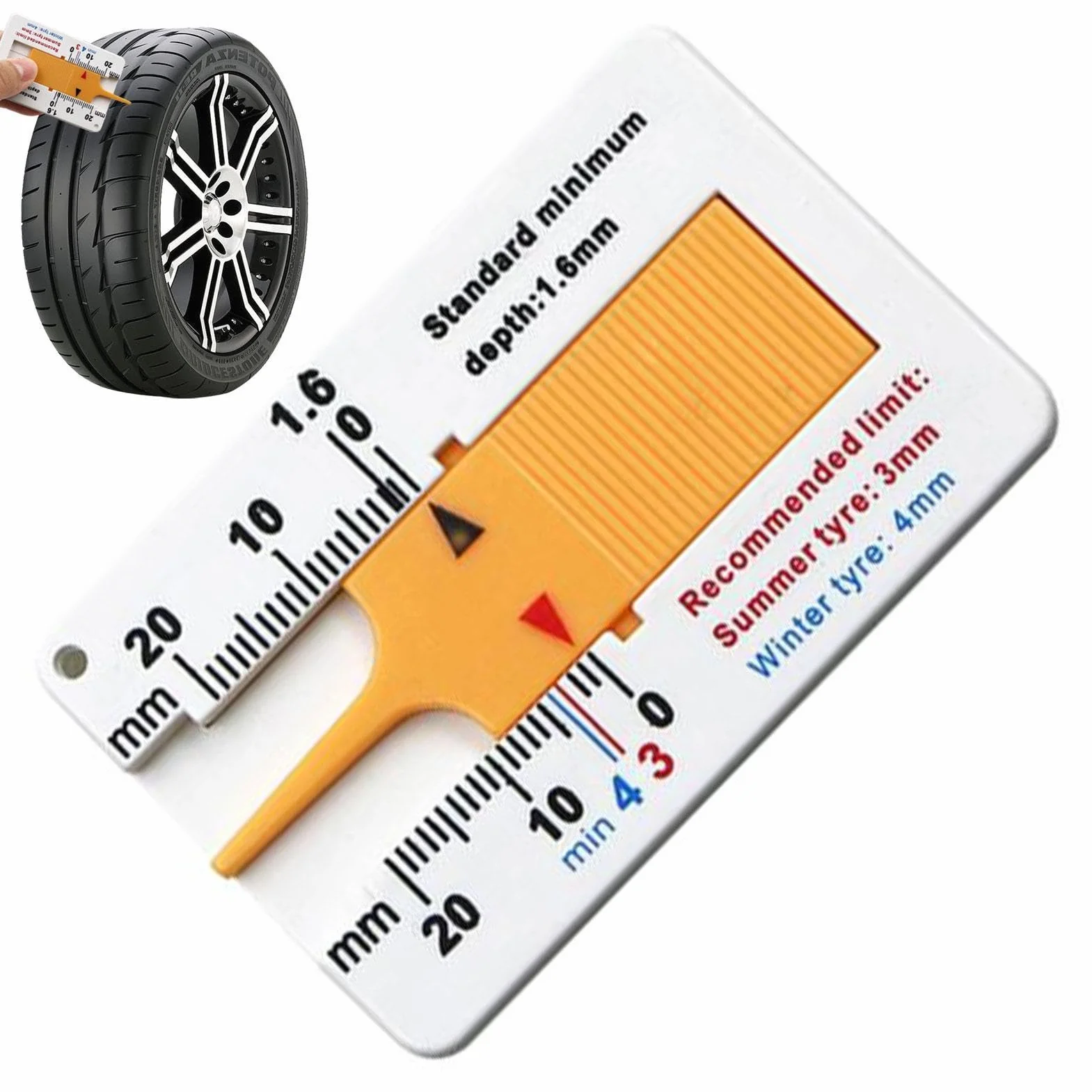 Misuratore di profondità per pneumatici, 0 – 20 mm, in plastica, misuratore di profondità per pneumatici