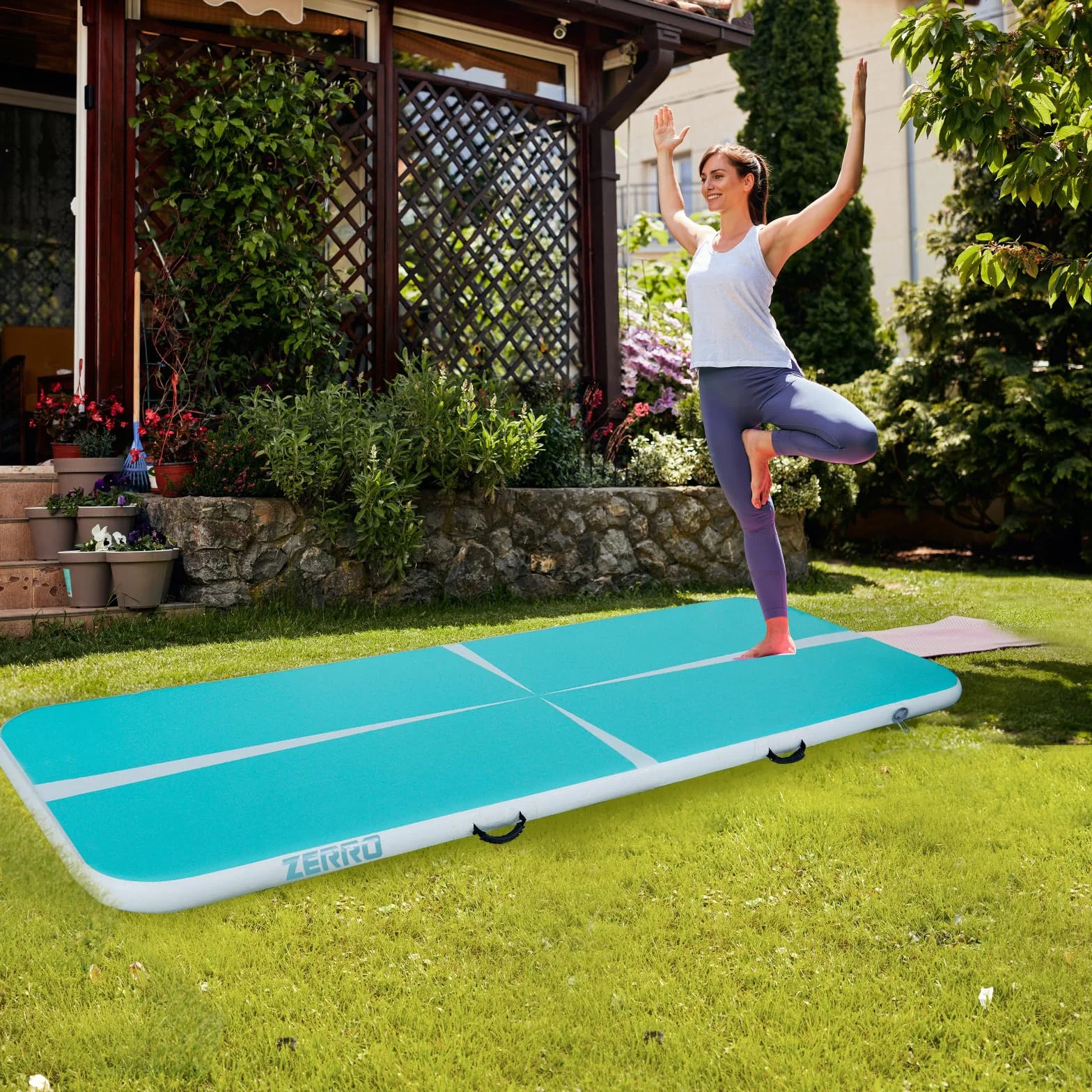 CCLIFE Air Track Tappetino Ginnastica Artistica 1/3/4/5m 10/20cm Air Roller Air Barrel con Borsa il Trasporto Pompa aria Casa Yoga Palestra Formazione Cheerleading Φ60/Φ90 Blu-verde/Verde/Blu/Rosa