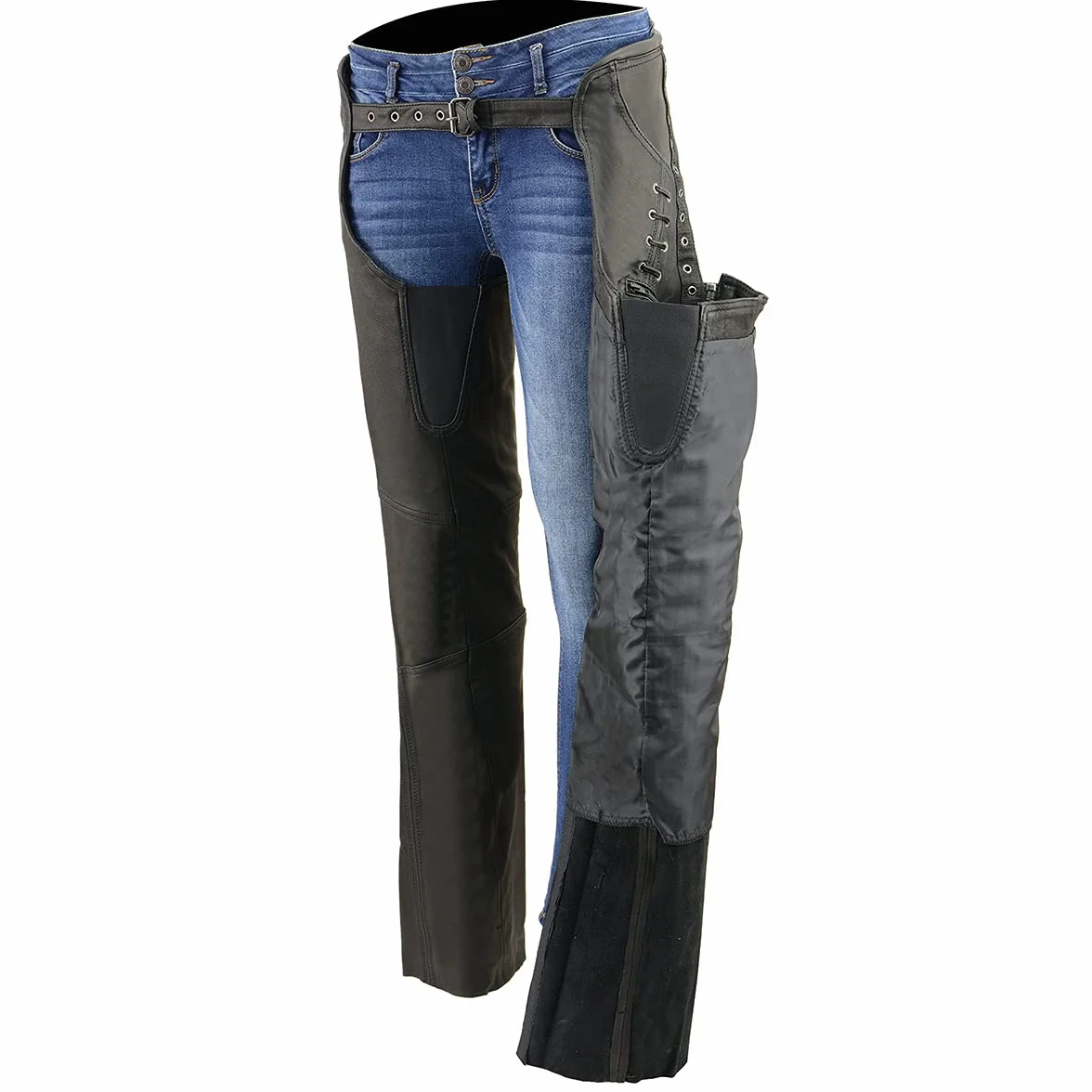 Milwaukee Leather Gambali da Moto in Pelle di Capra Nero Donna
