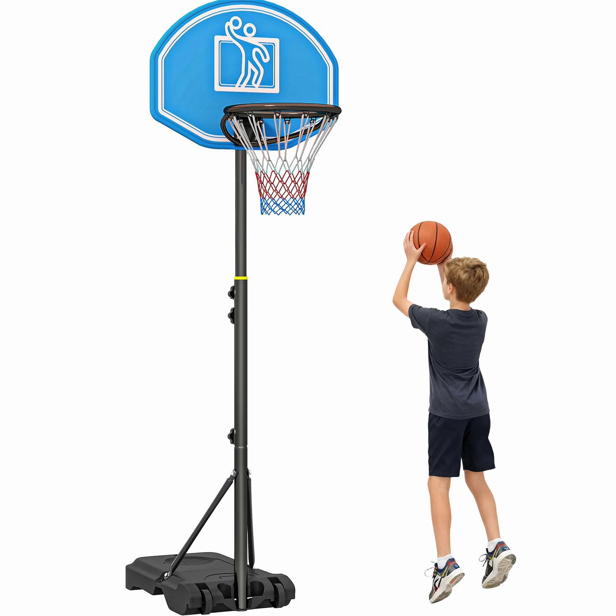 HOMCOM Canestro da Basket Altezza Regolabile 197.5-254 cm, Canestro Trasportabile con Ruote e Supporto, Blu