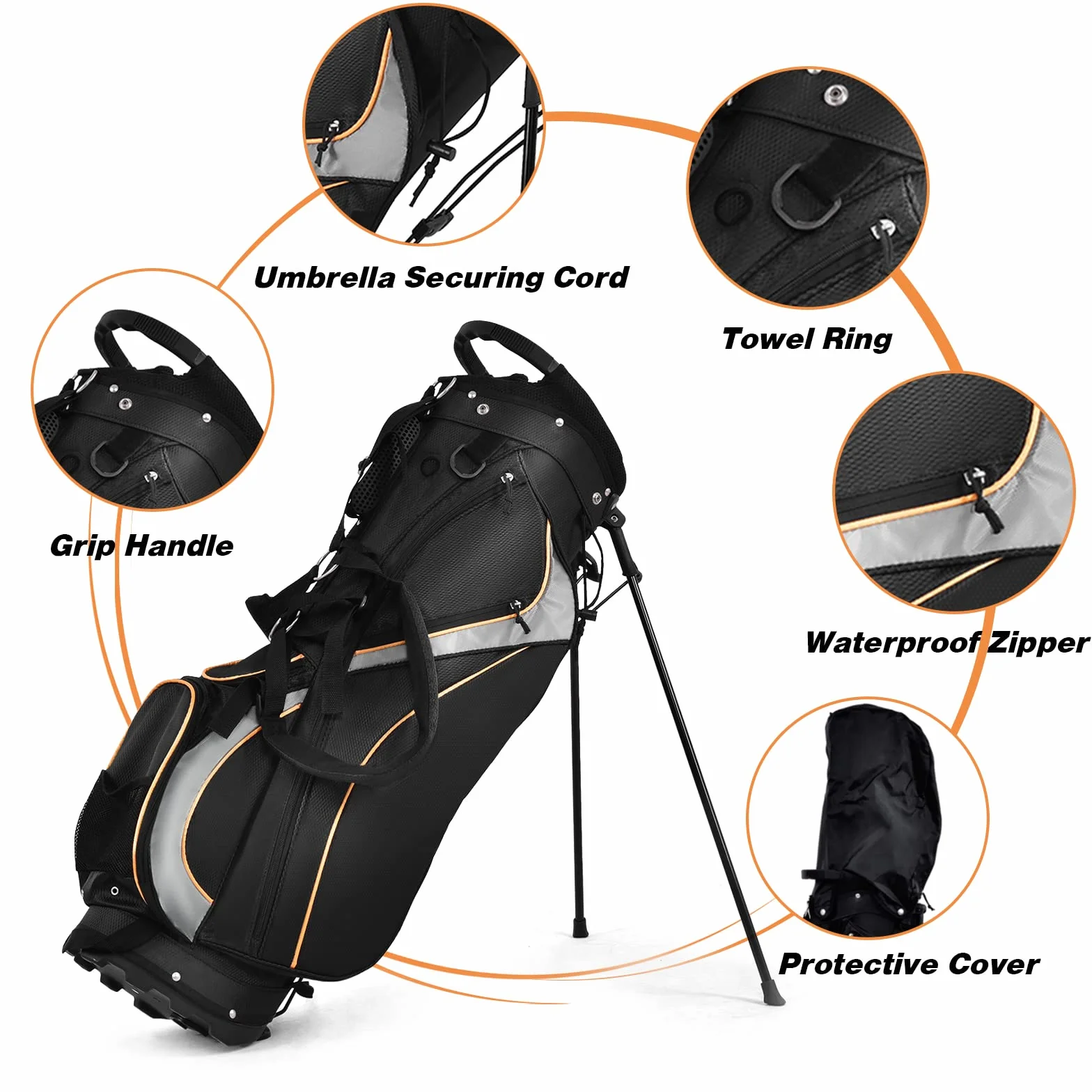 LIFEZEAL Borsa Porta Mazze da Golf 9 Pollici, Sacche con Cavalletto, 8 Scomparti, 3 Tubi in Fibra, Leggera 2,3 kg, 28 x 21 x 89,5 cm